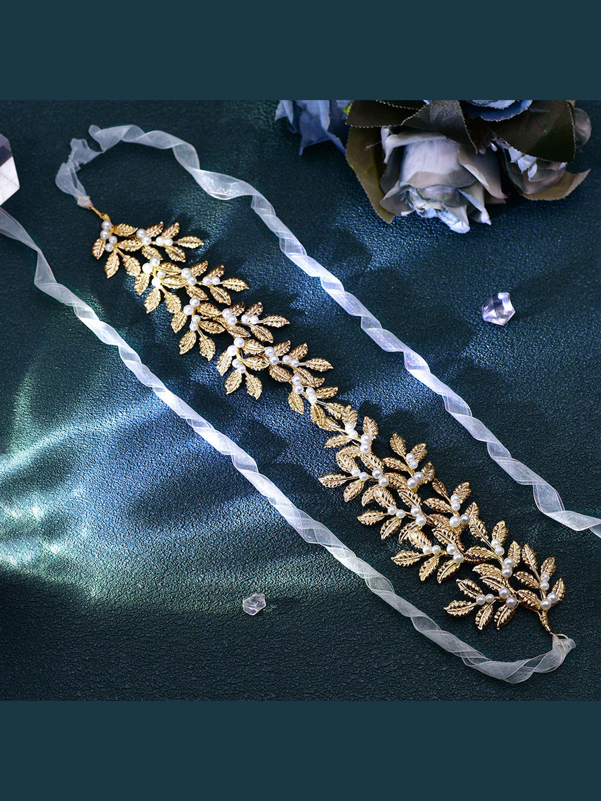 Ceinture Taille Femme À Feuilles D'or Et Perles
