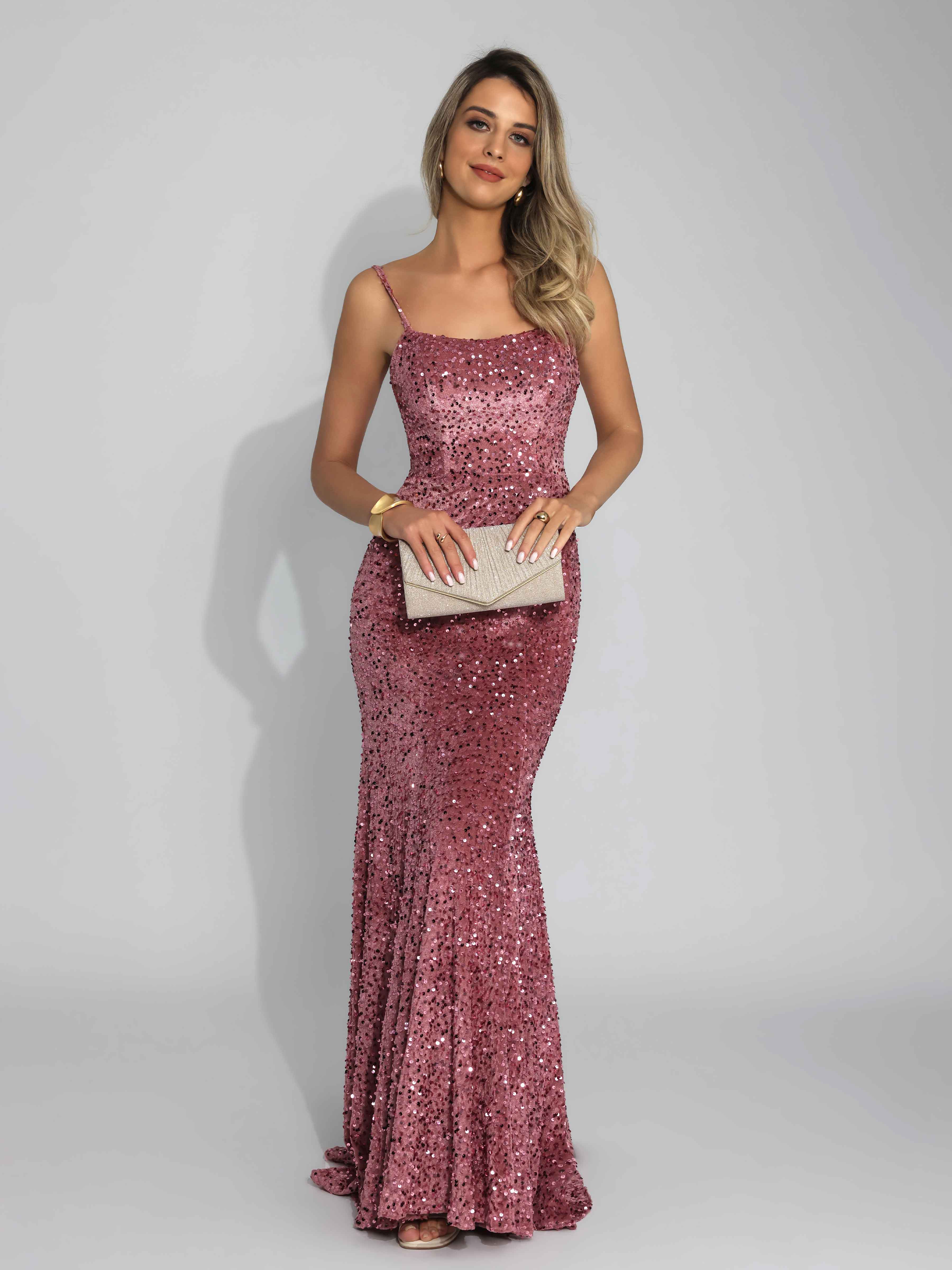 Robes De Soirée En Velours Bretelles Spaghetti Tendance Pailletées Longue Draelithia