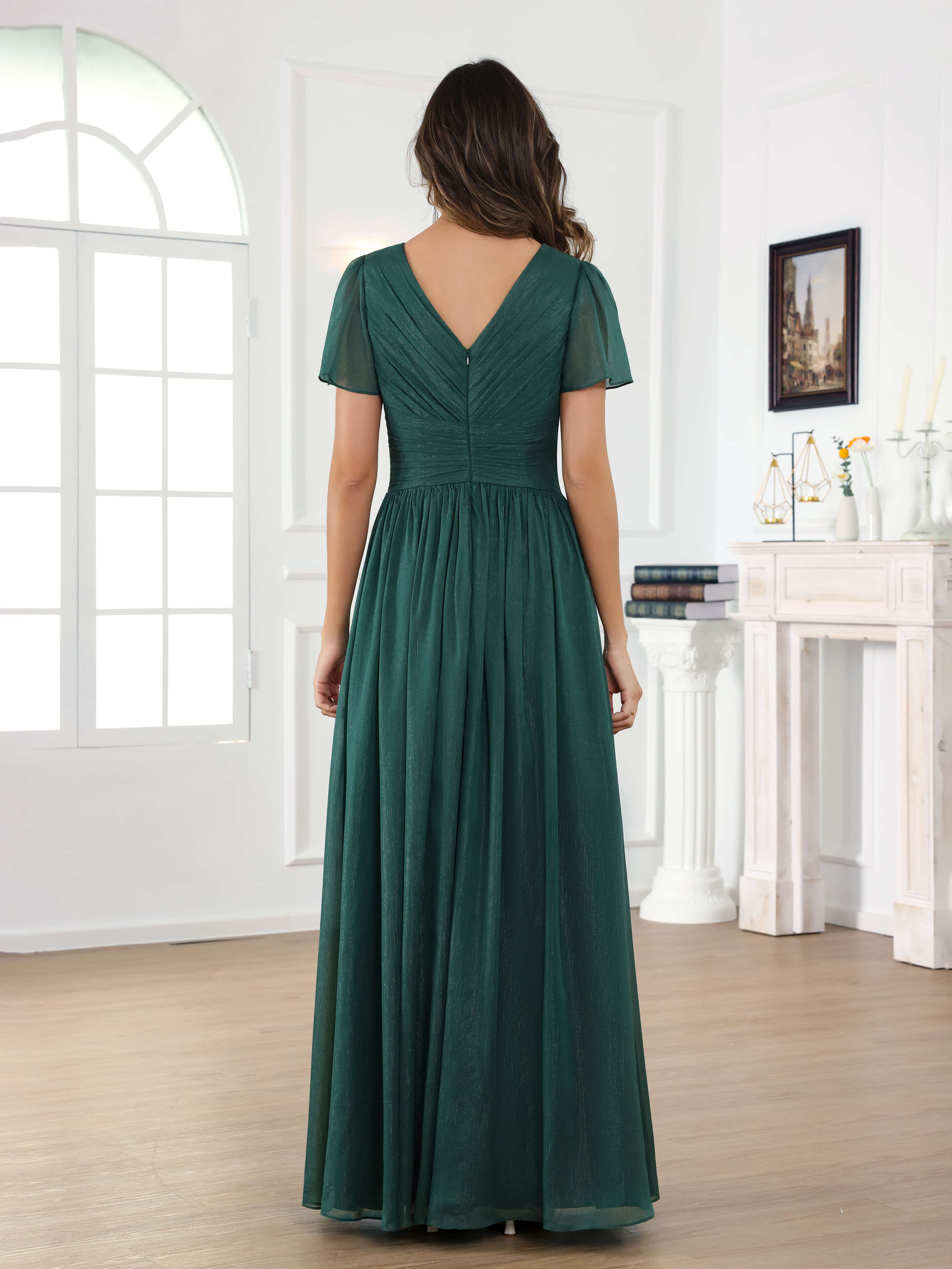 Robes Mère De La Mariée À A-ligne Ruché Col V Longueur Au Sol Braelithara