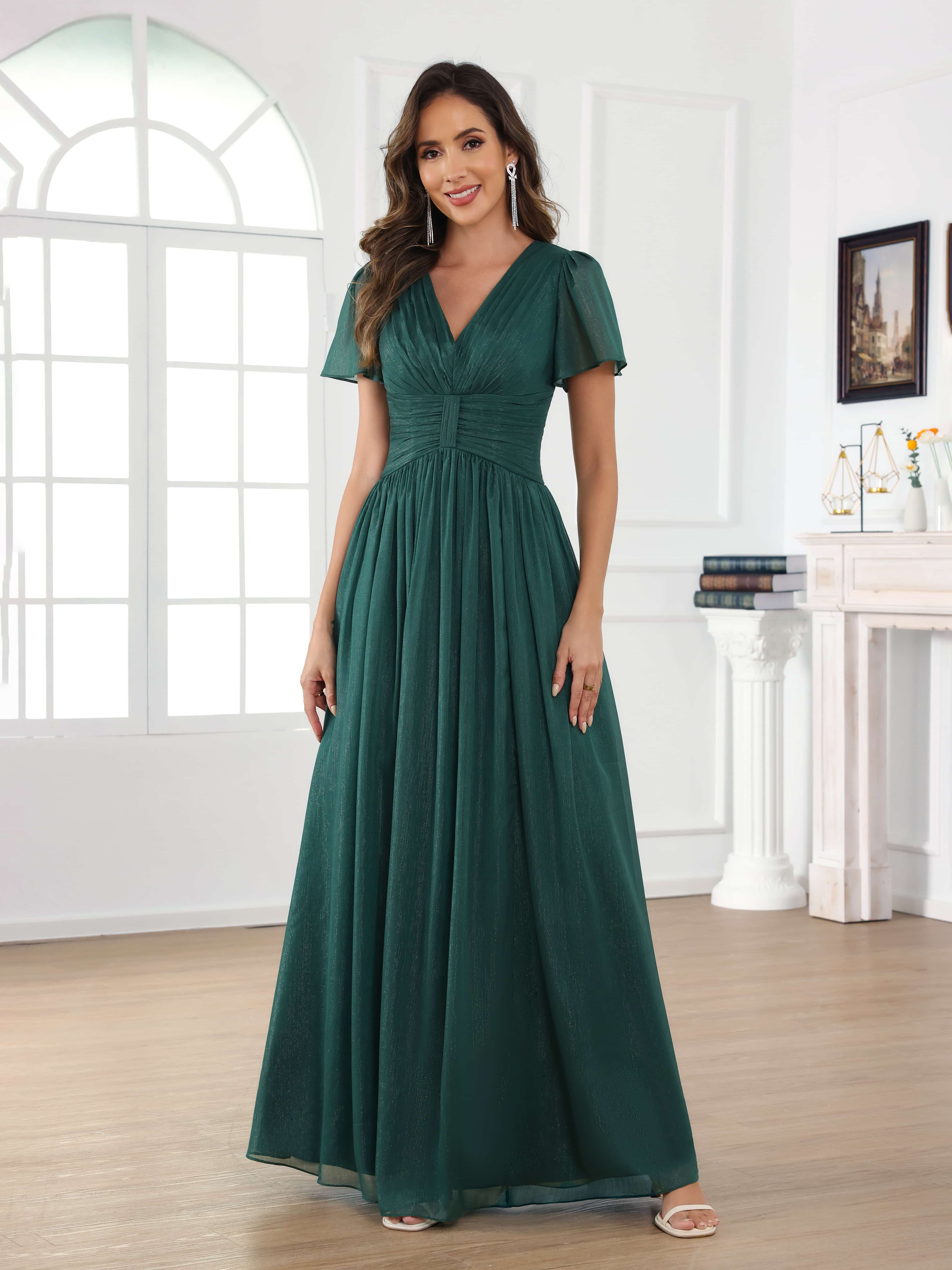 Robes Mère De La Mariée À A-ligne Ruché Col V Longueur Au Sol Braelithara