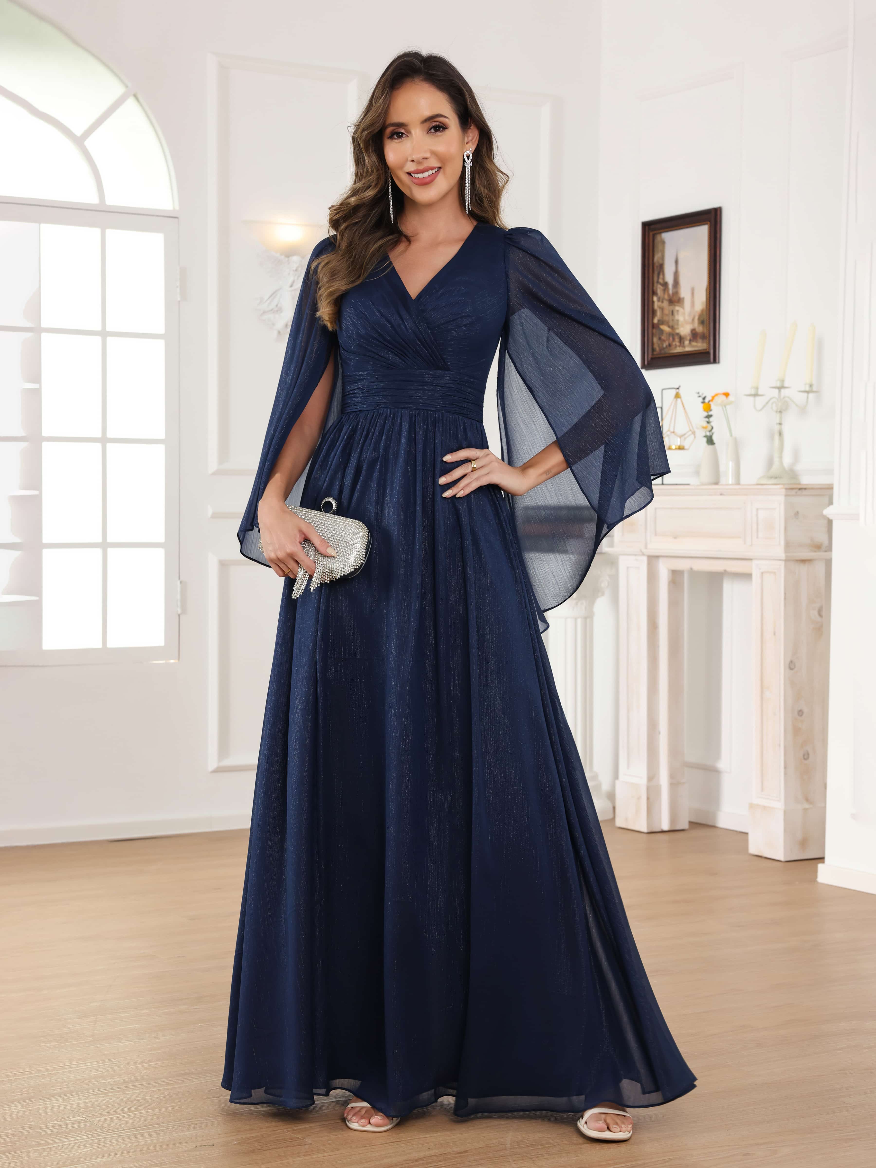 Robes Mère De La Mariée À Gracieuse A-ligne Plissé Col V Longue Caelithara