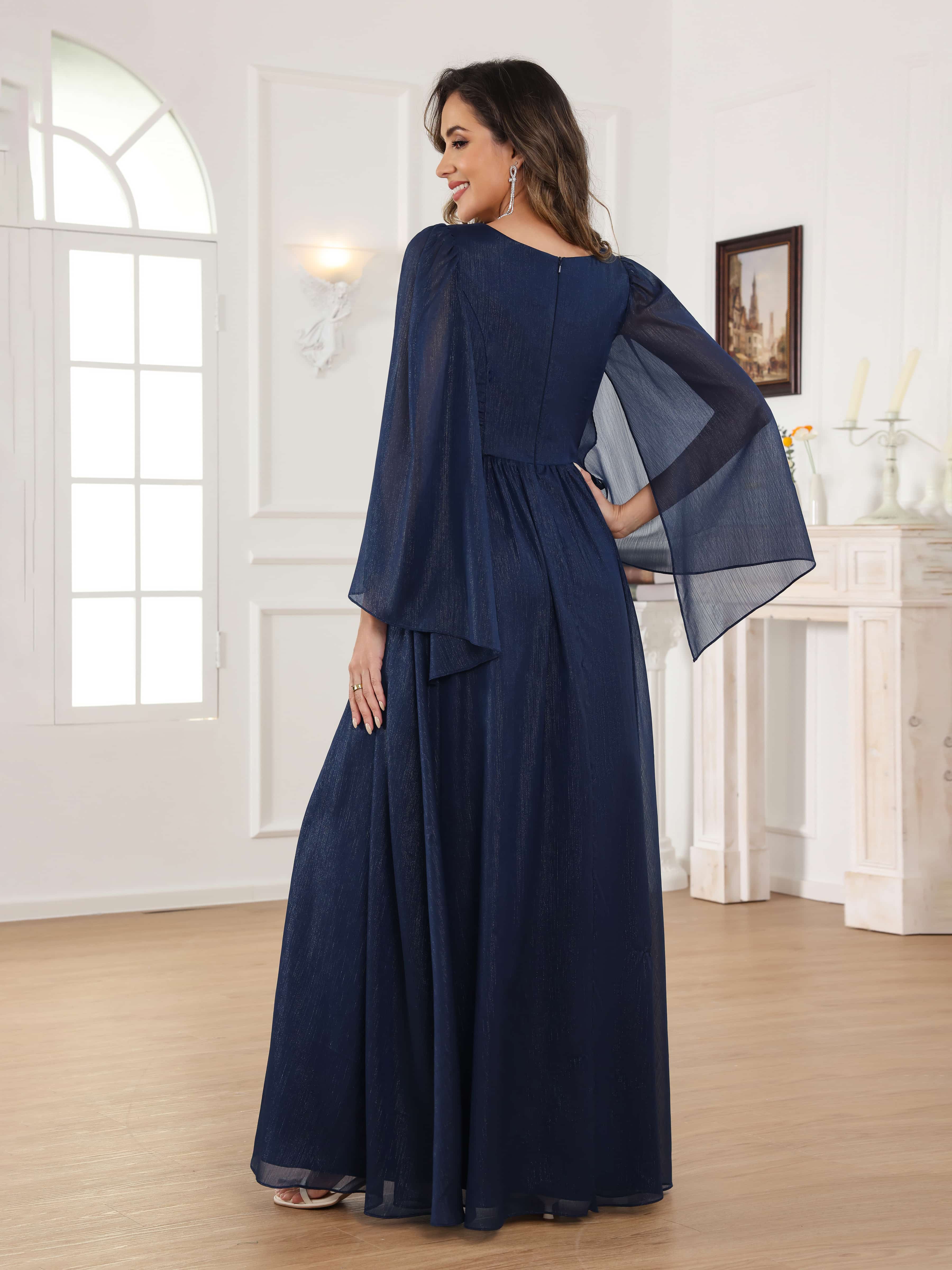 Robes Mère De La Mariée À Gracieuse A-ligne Plissé Col V Longue Caelithara