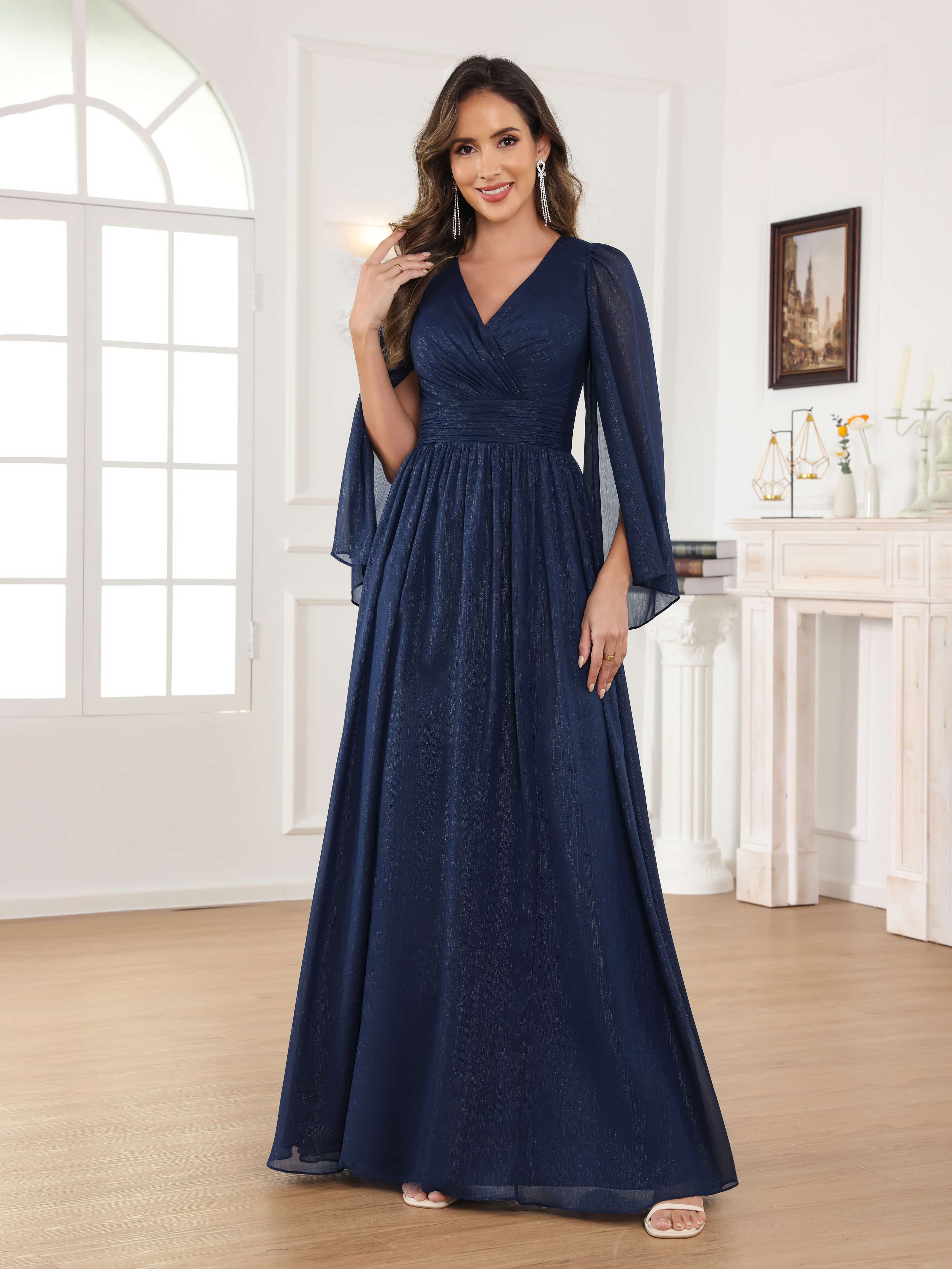 Robes Mère De La Mariée À Gracieuse A-ligne Plissé Col V Longue Caelithara