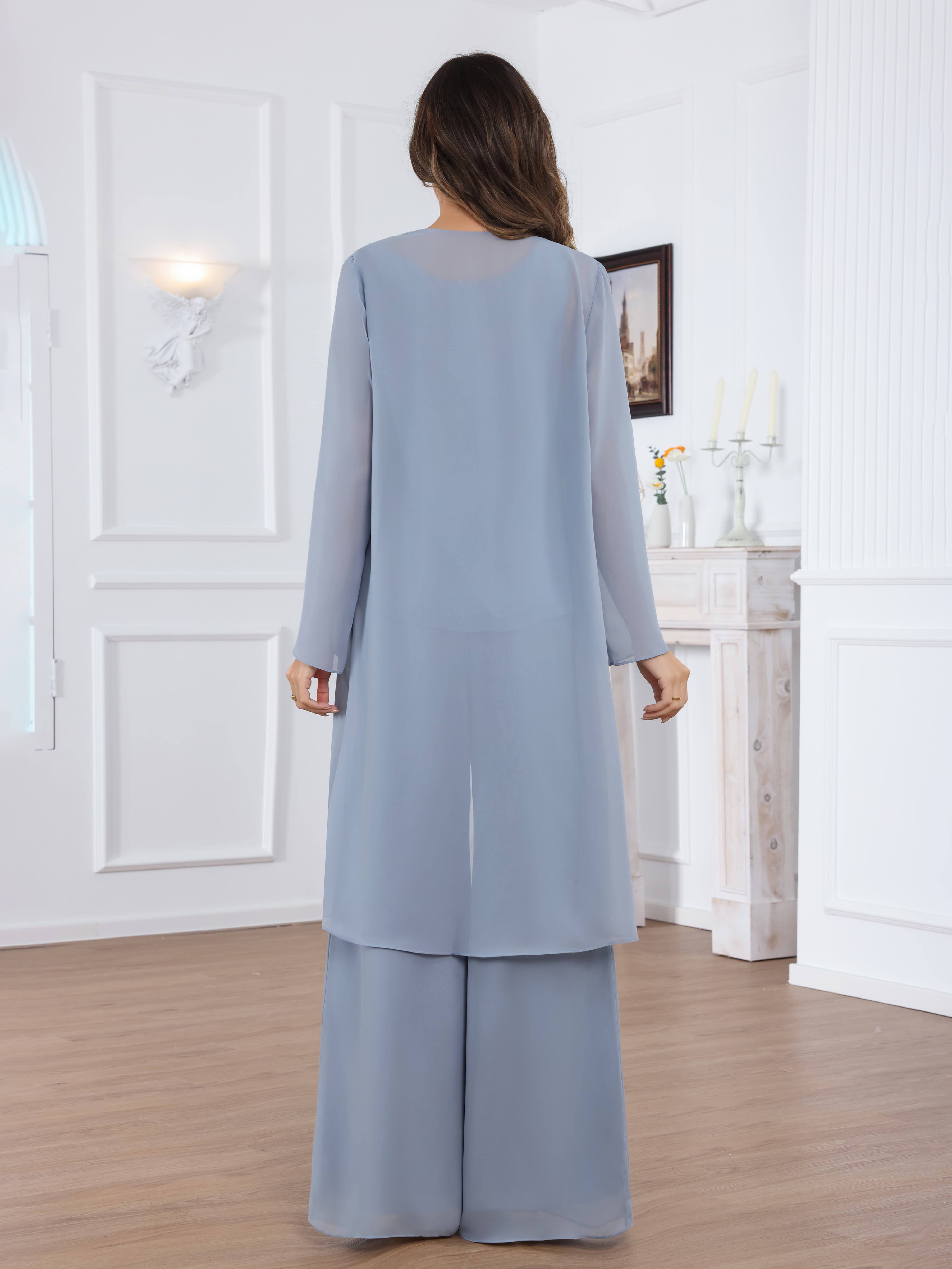 Ensemble Pantalon En Mousseline À Flattering 3 pièces Manches Longues Jaelithara