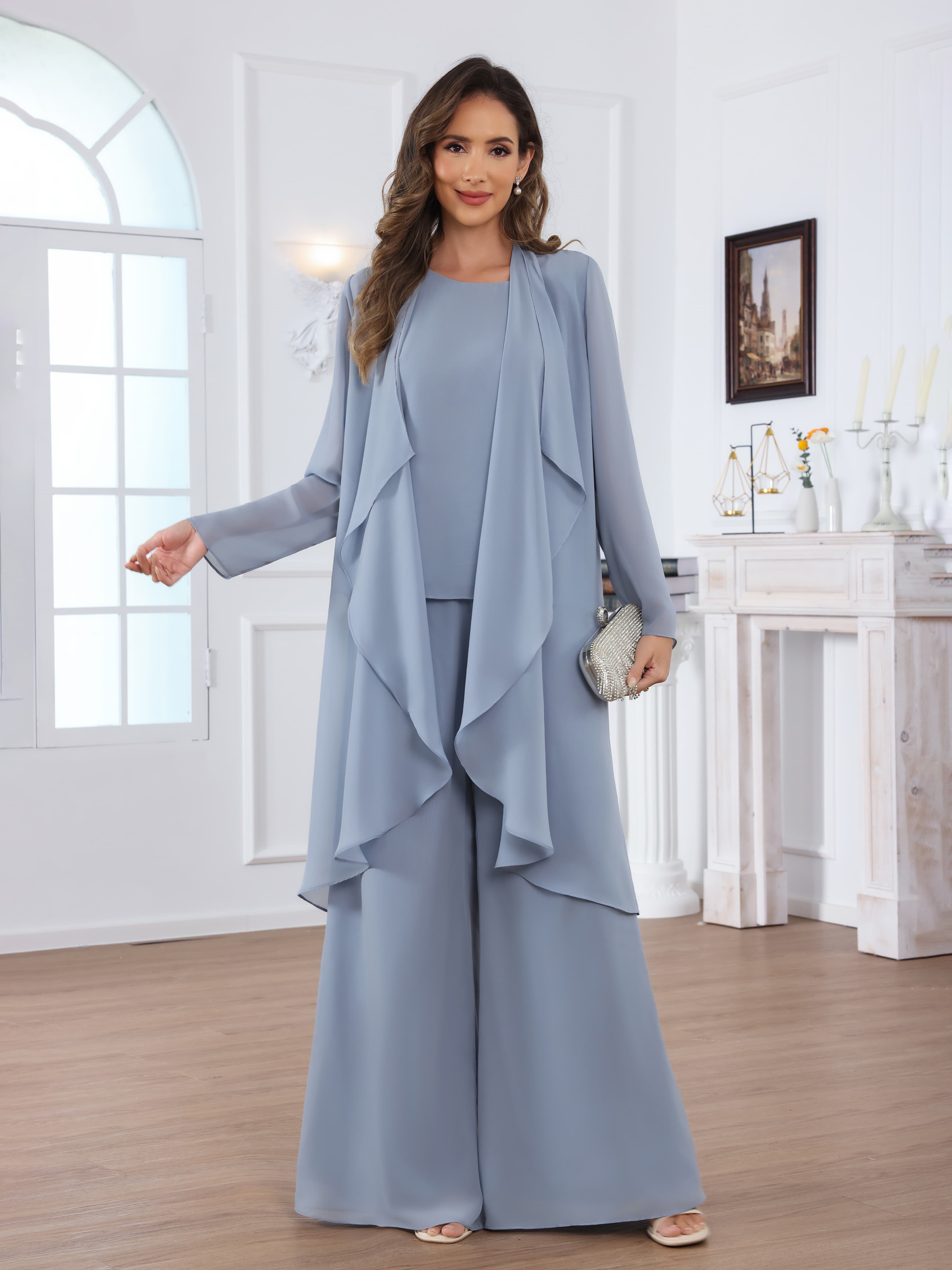 Ensemble Pantalon En Mousseline À Flattering 3 pièces Manches Longues Jaelithara
