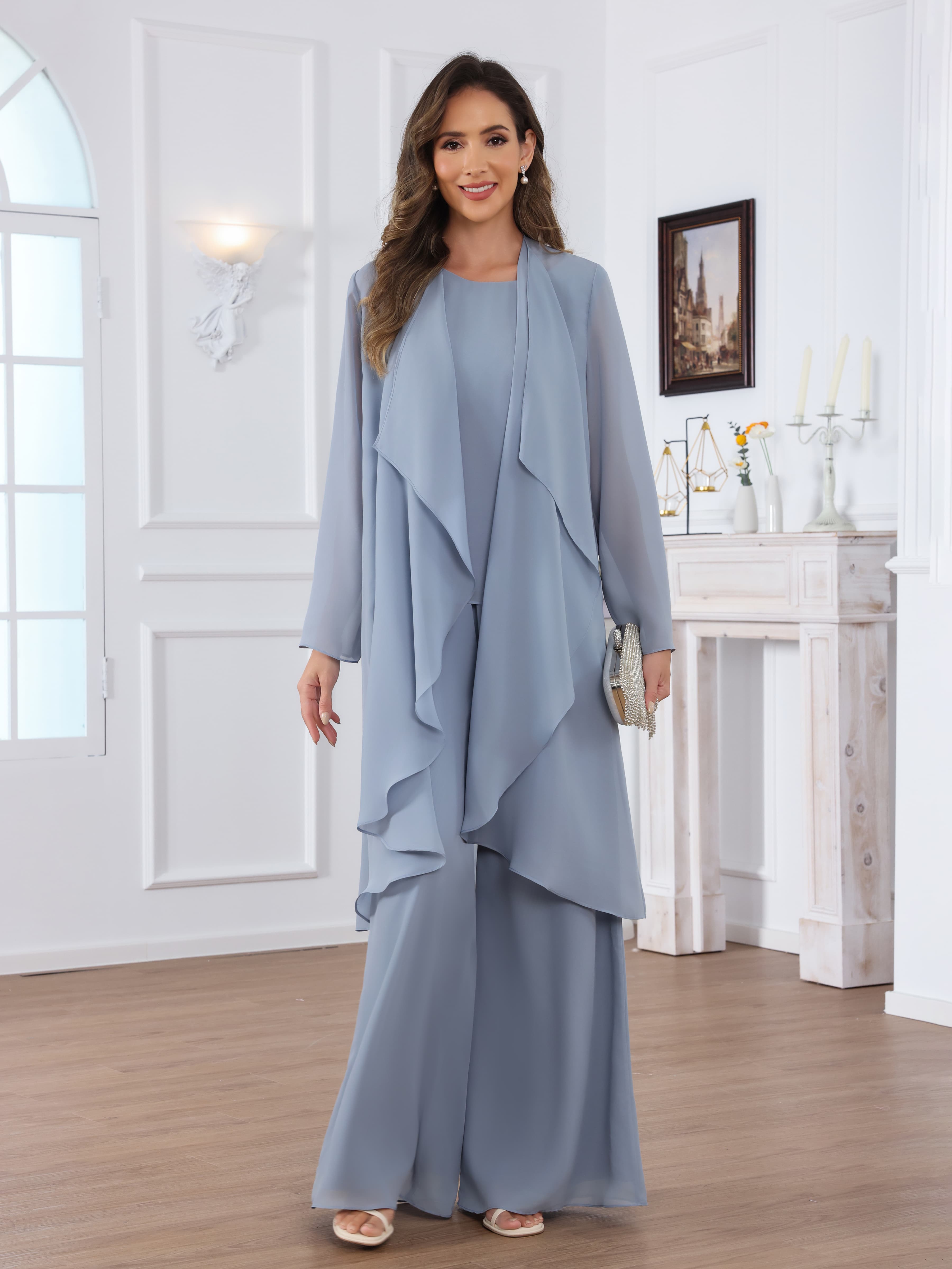 Ensemble Pantalon En Mousseline À Flattering 3 pièces Manches Longues Jaelithara