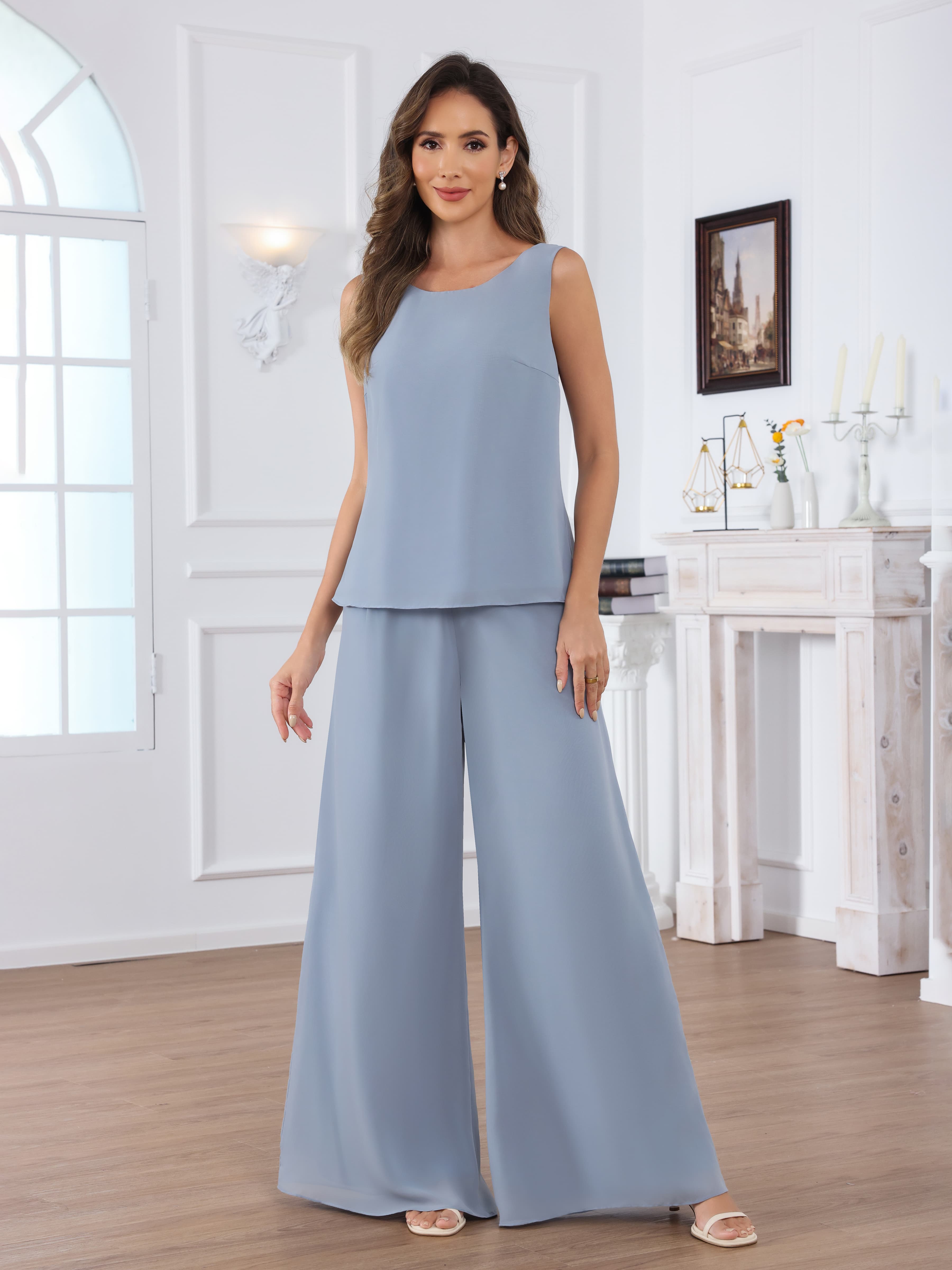 Ensemble Pantalon En Mousseline À Flattering 3 pièces Manches Longues Jaelithara