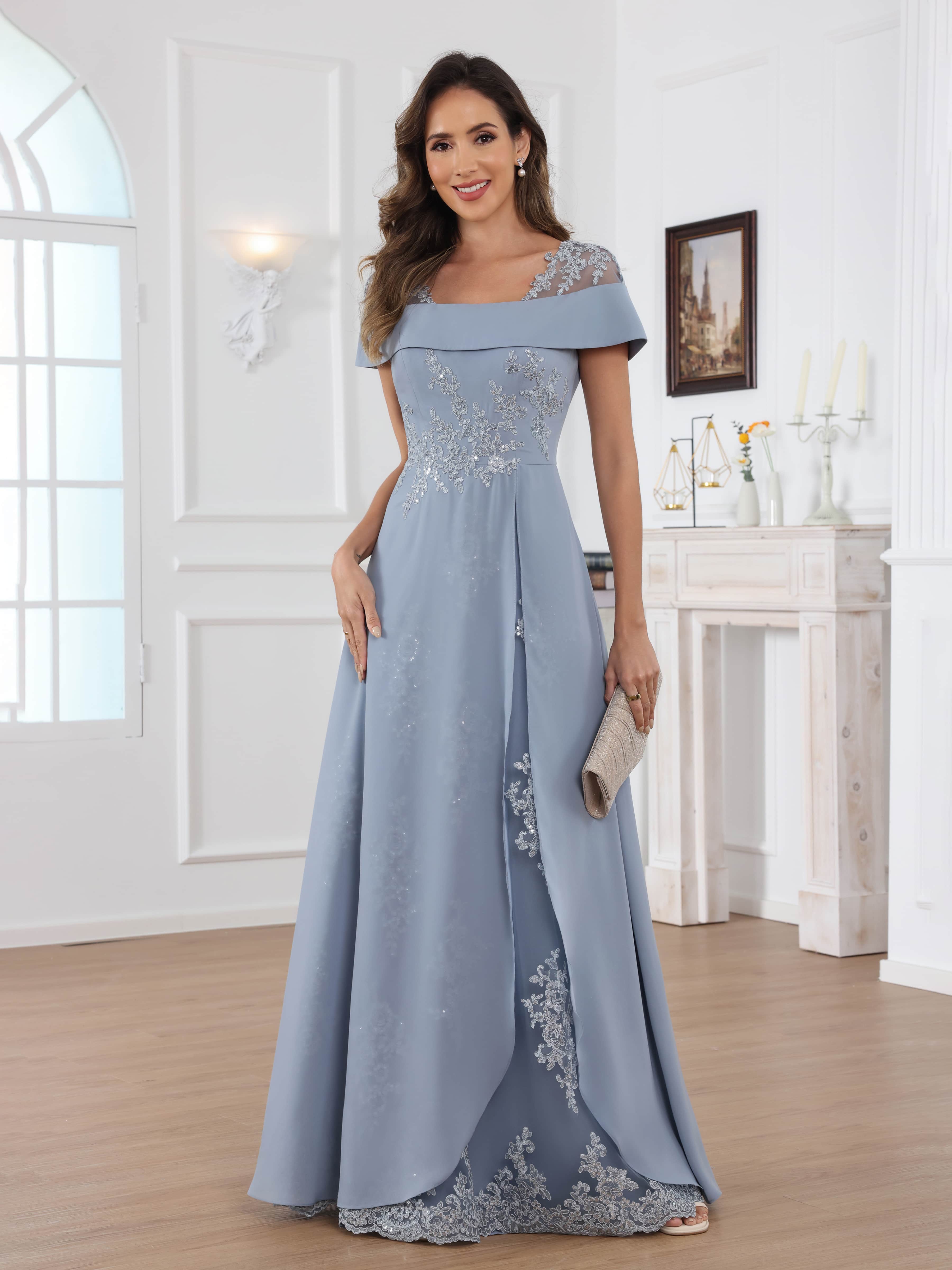 Robes Mère De La Mariée En Mousseline À A-ligne Épaules Dénudées Kaelithara