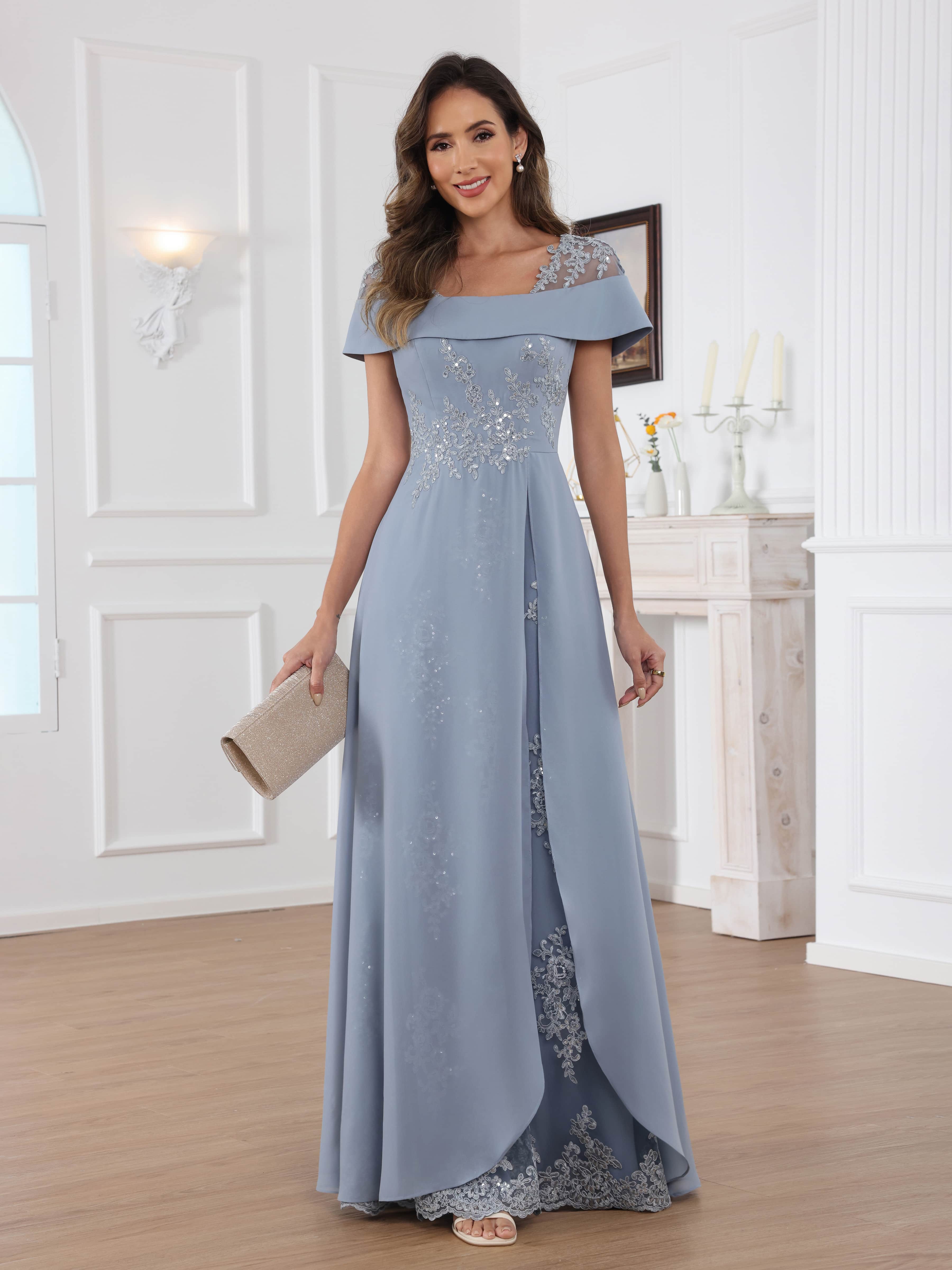 Robes Mère De La Mariée En Mousseline À A-ligne Épaules Dénudées Kaelithara