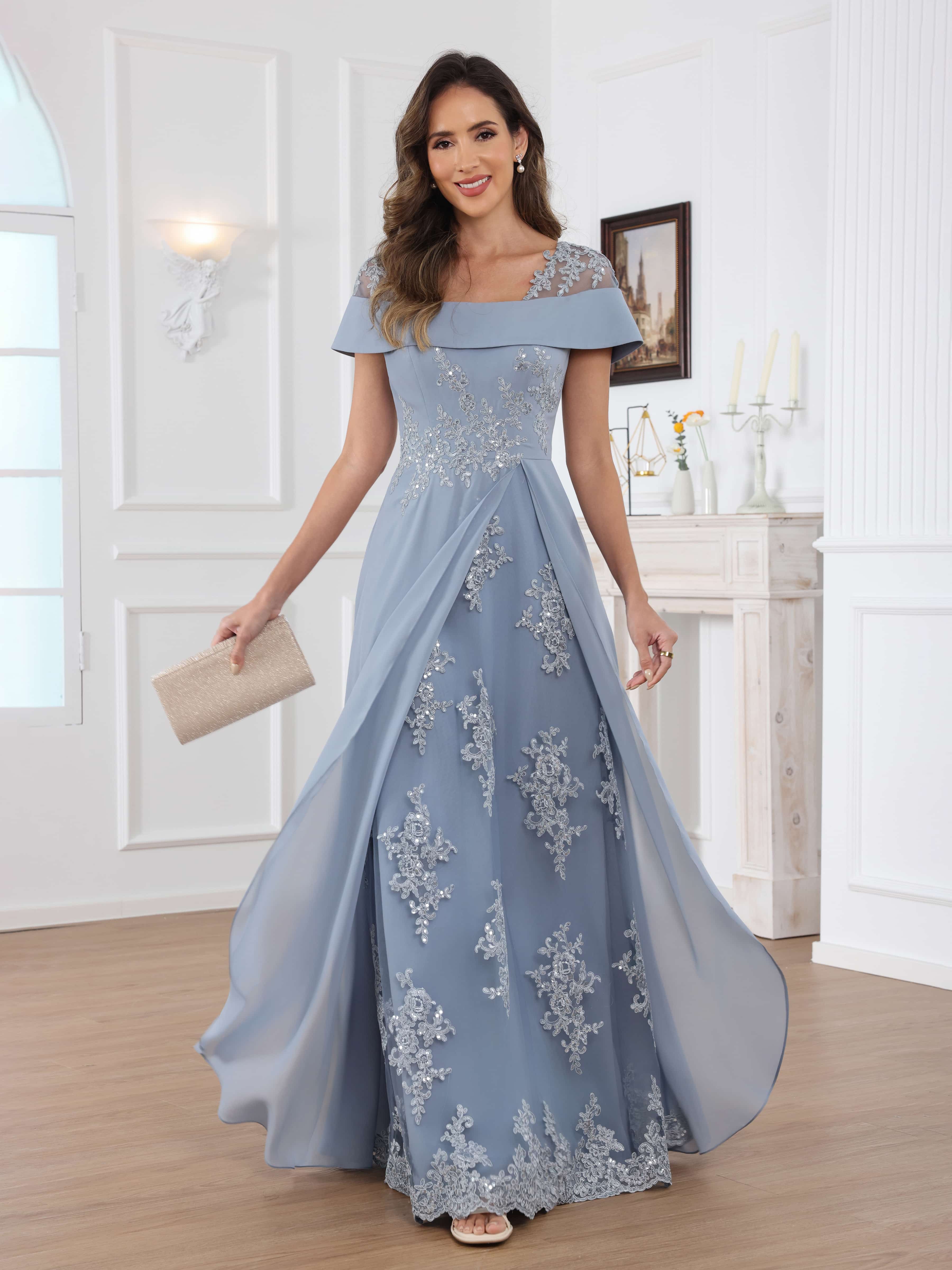 Robes Mère De La Mariée En Mousseline À A-ligne Épaules Dénudées Kaelithara