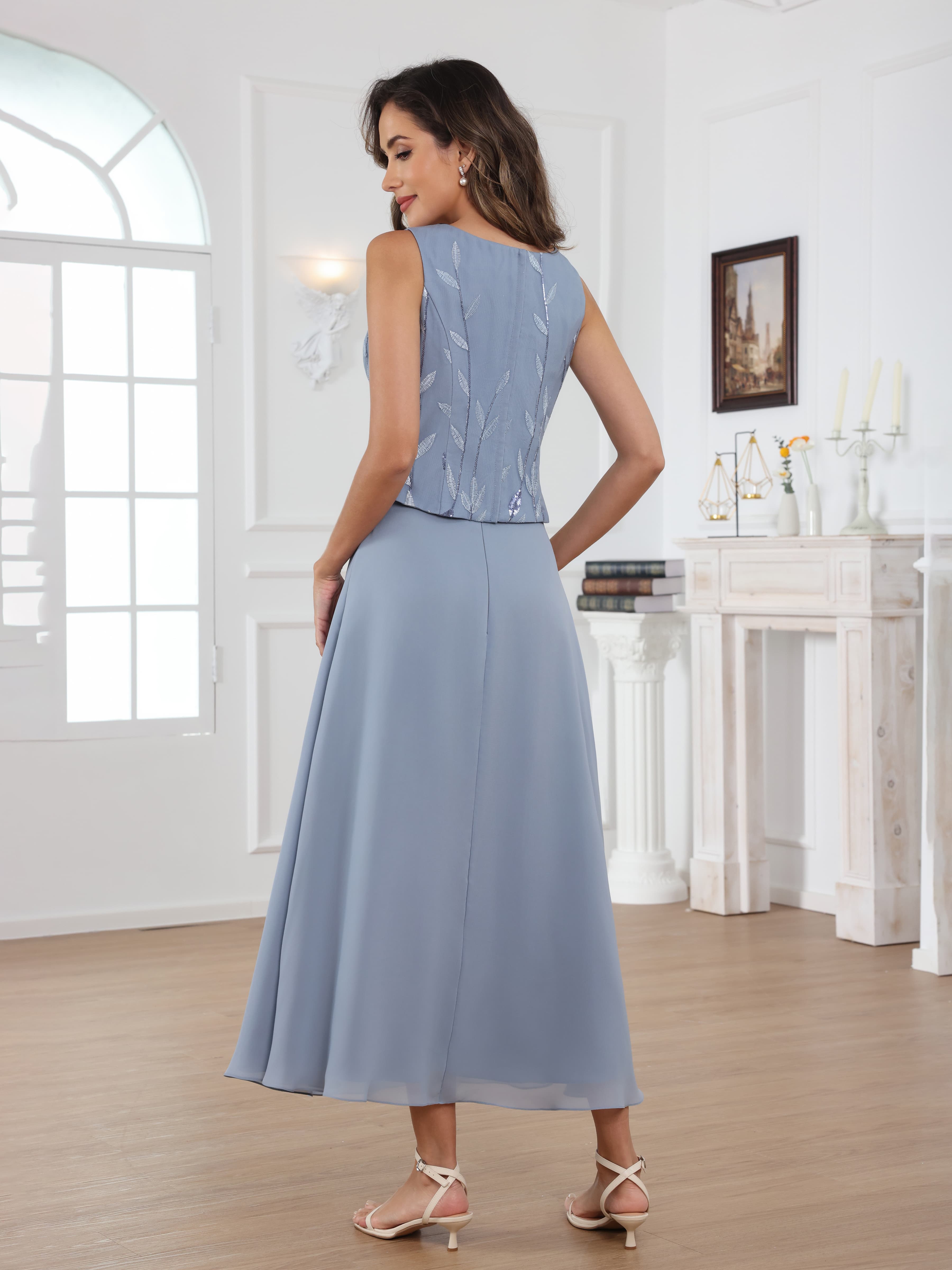Robes Mère De La Mariée En Mousseline À 3 pièces Paillettes Longue Laelithara