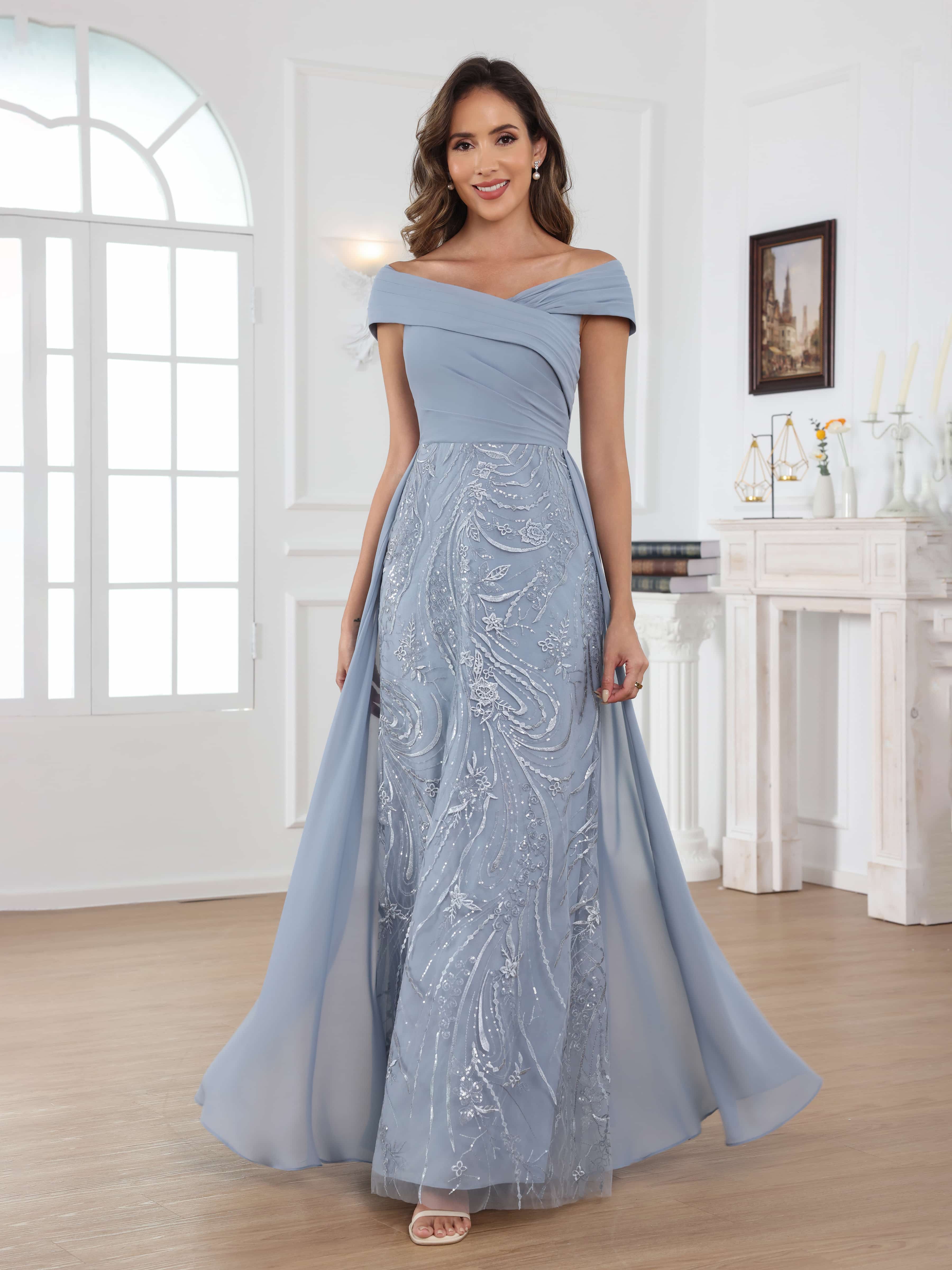 Robes Mère De La Mariée En Mousseline À Off Shoulder Plissé Longue Oraelithara