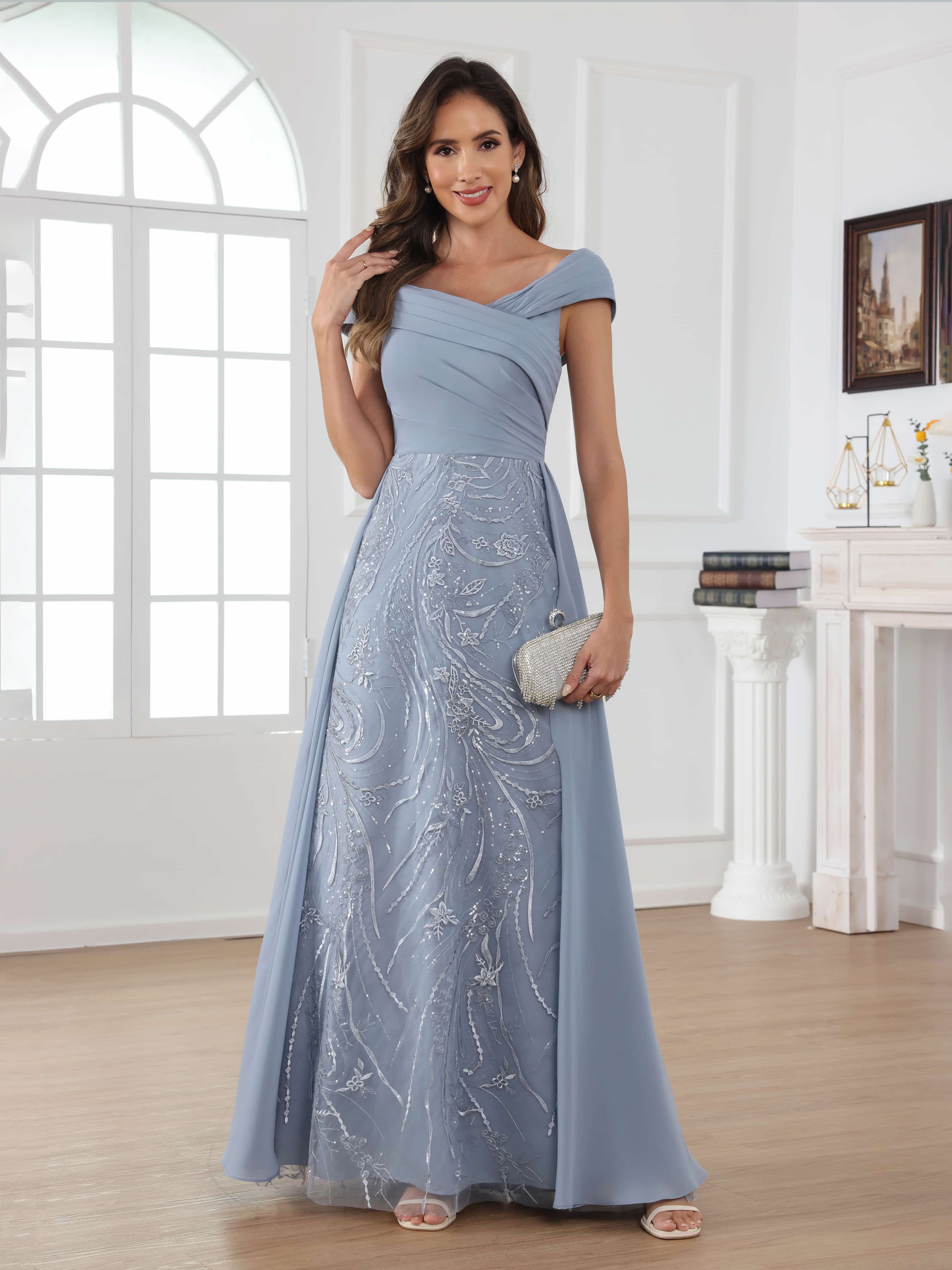 Robes Mère De La Mariée En Mousseline À Off Shoulder Plissé Longue Oraelithara