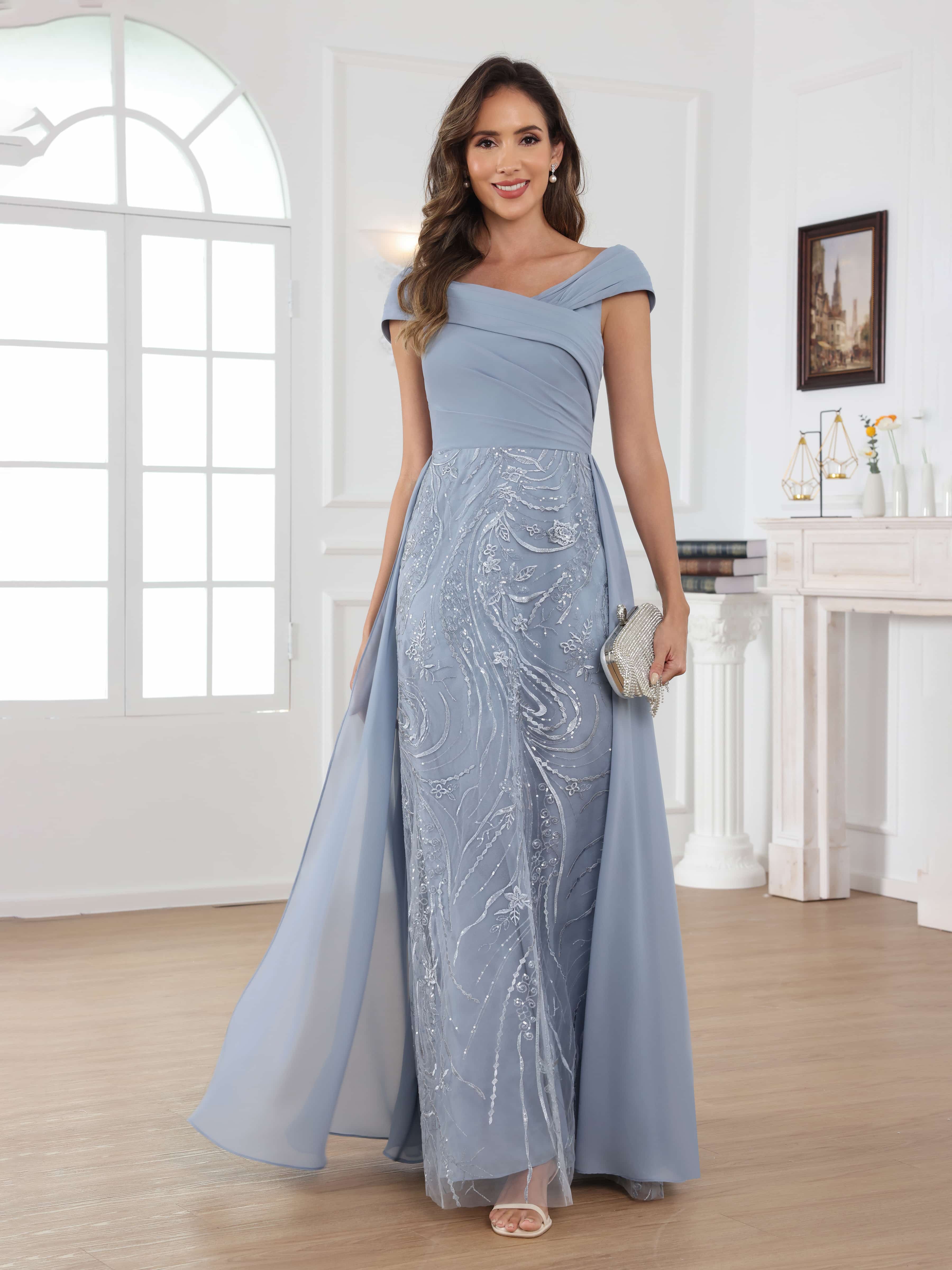 Robes Mère De La Mariée En Mousseline À Off Shoulder Plissé Longue Oraelithara