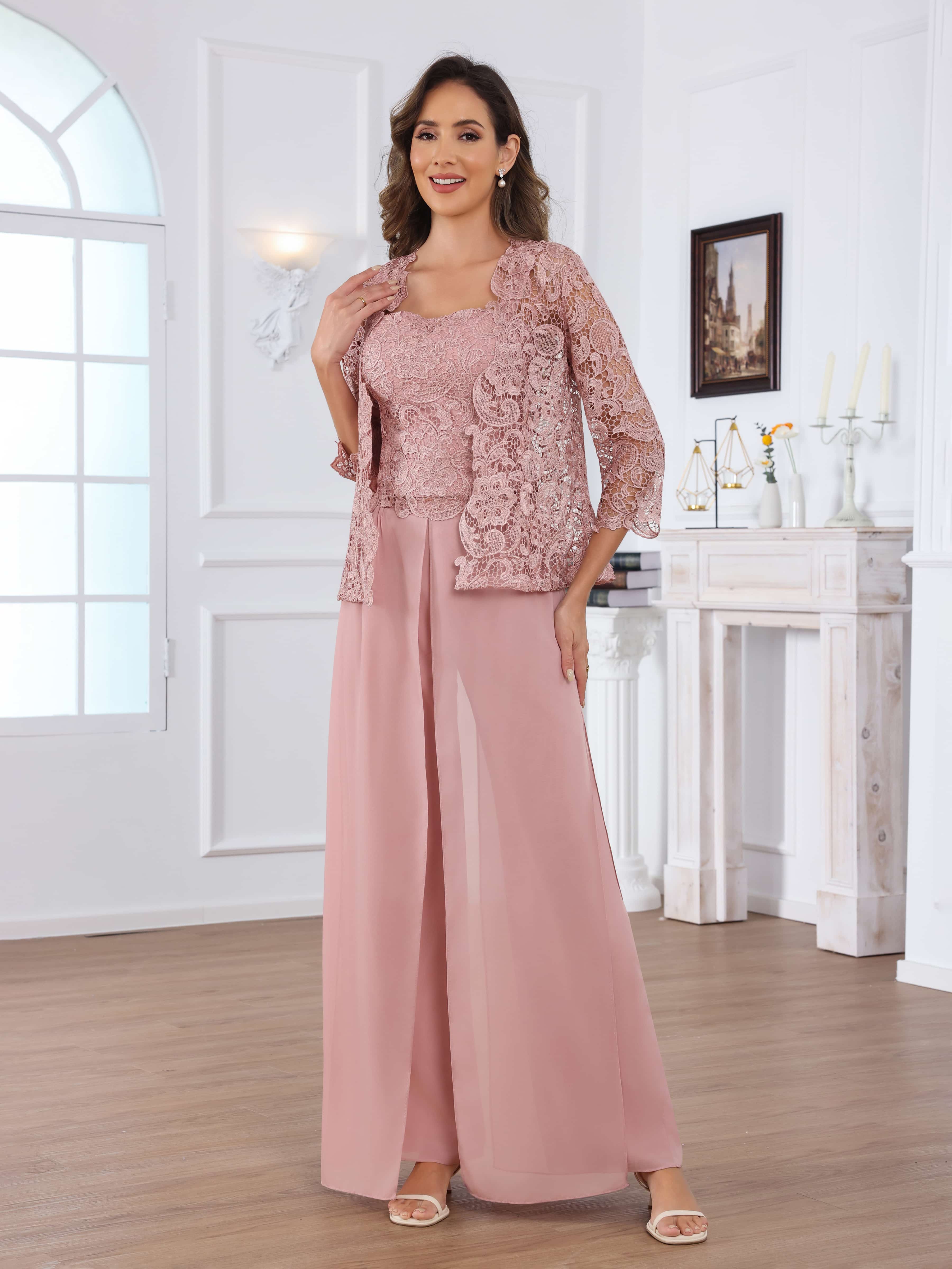 Ensemble Pantalon Mère De La Mariée En Mousseline À 3 pièces Paillettes Praelithara