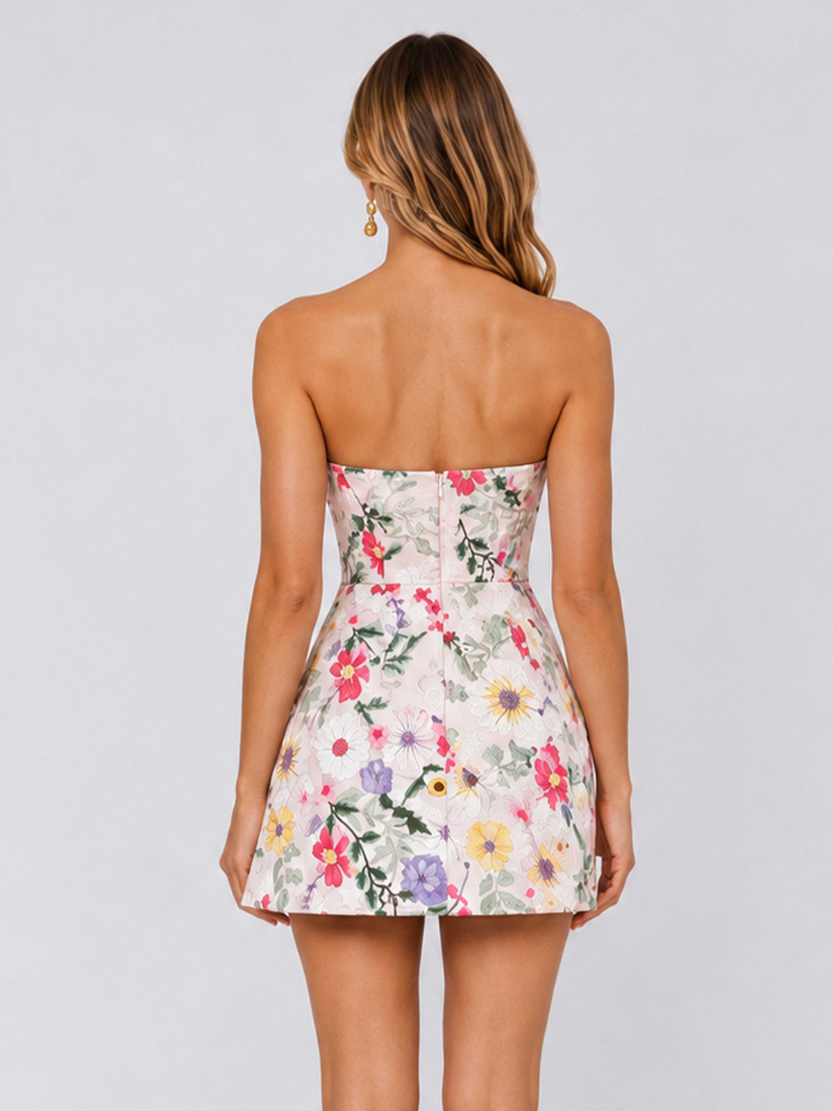 Robes De Bal À Sans Bretelles A-ligne Broderie Florale Mini Floravie