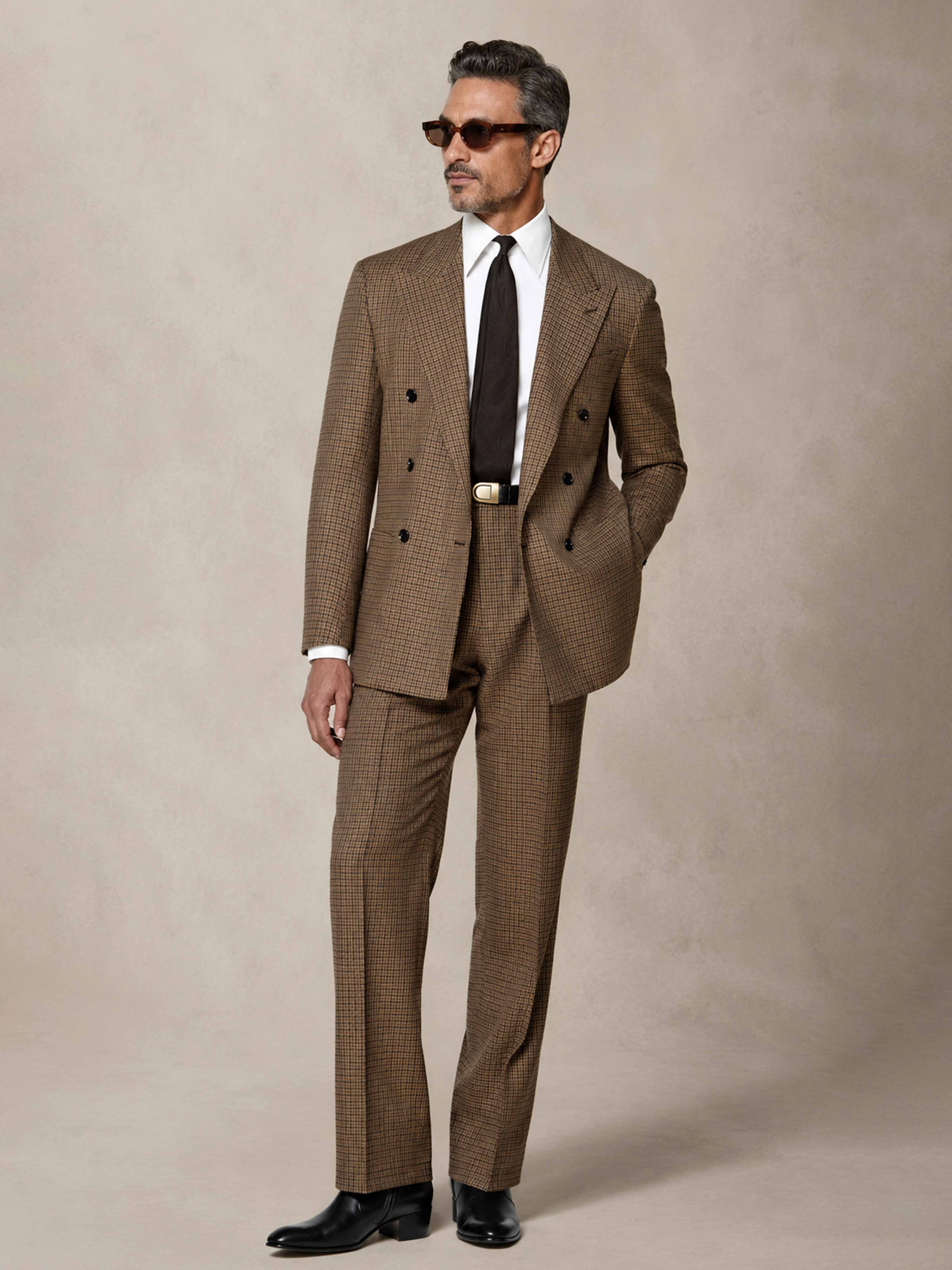 Costume Homme 2 Pièces À Intemporel Revers Pointus Pied-De-Poule Pour Mariage