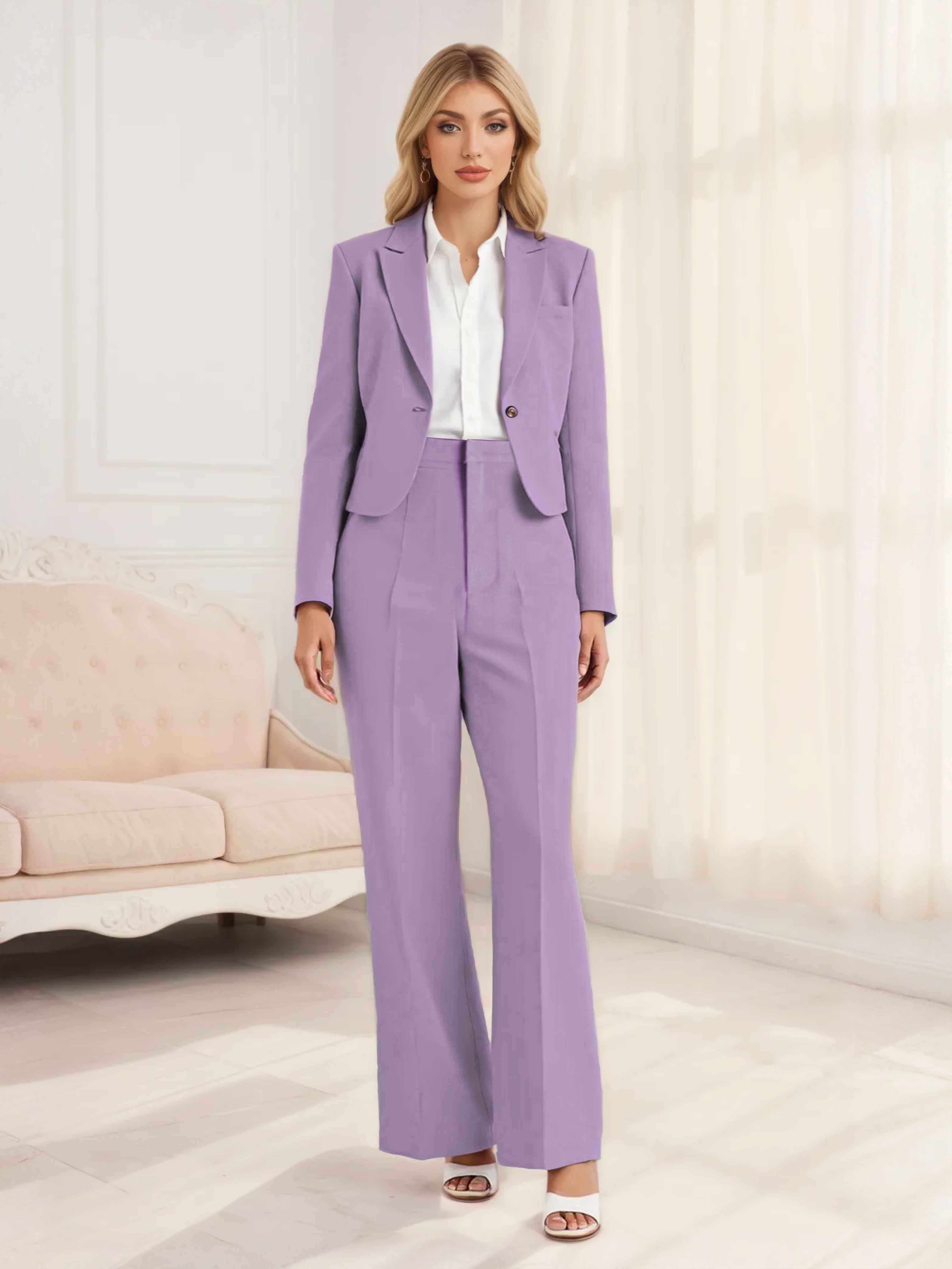Costume Femme 2 Pièces À Élégante Revers Crantés Un Bouton