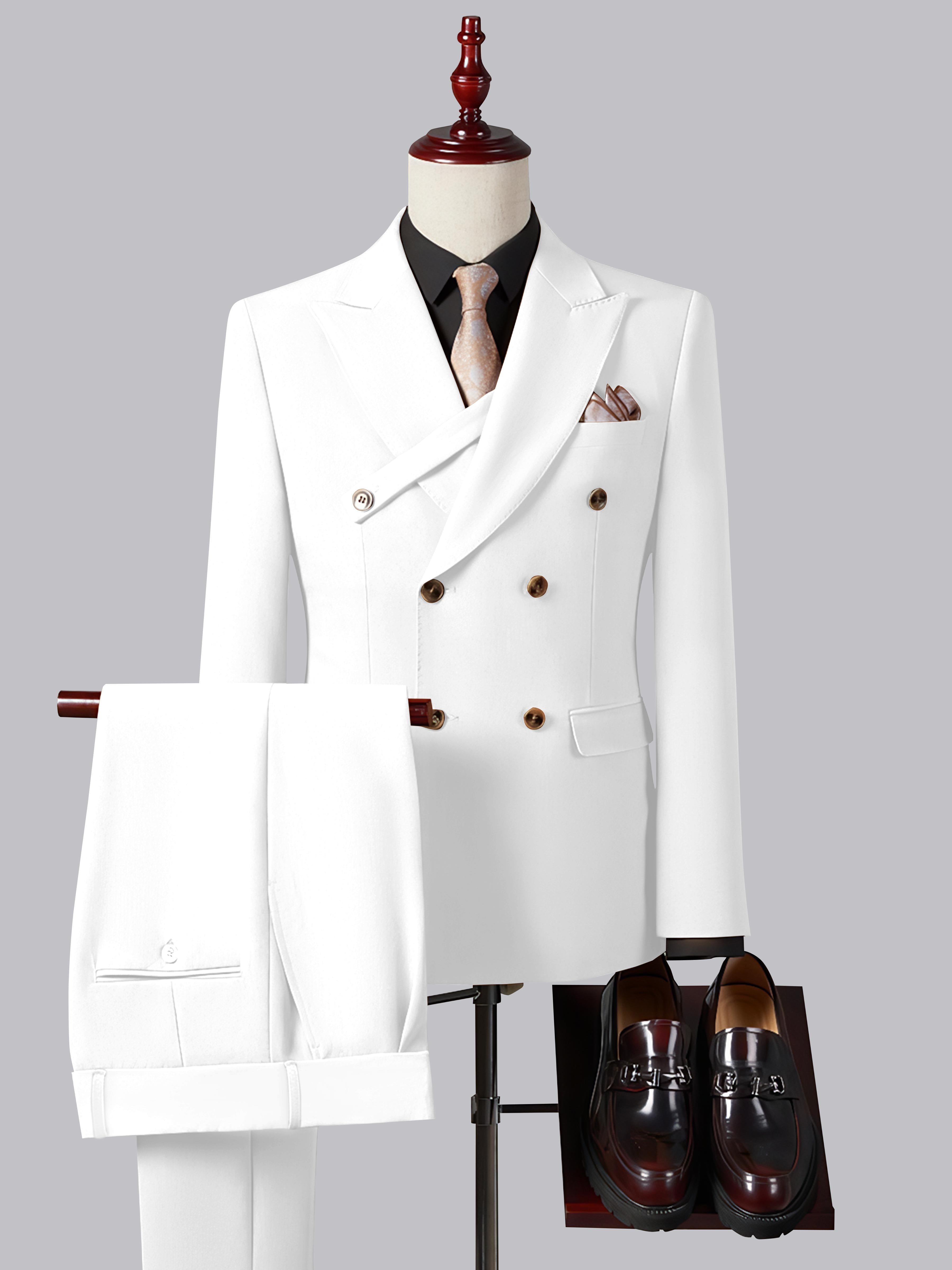 Costume Homme Ajusté Élégant Double Boutonnage Ceinturé À Revers Pointus 2 Pièces