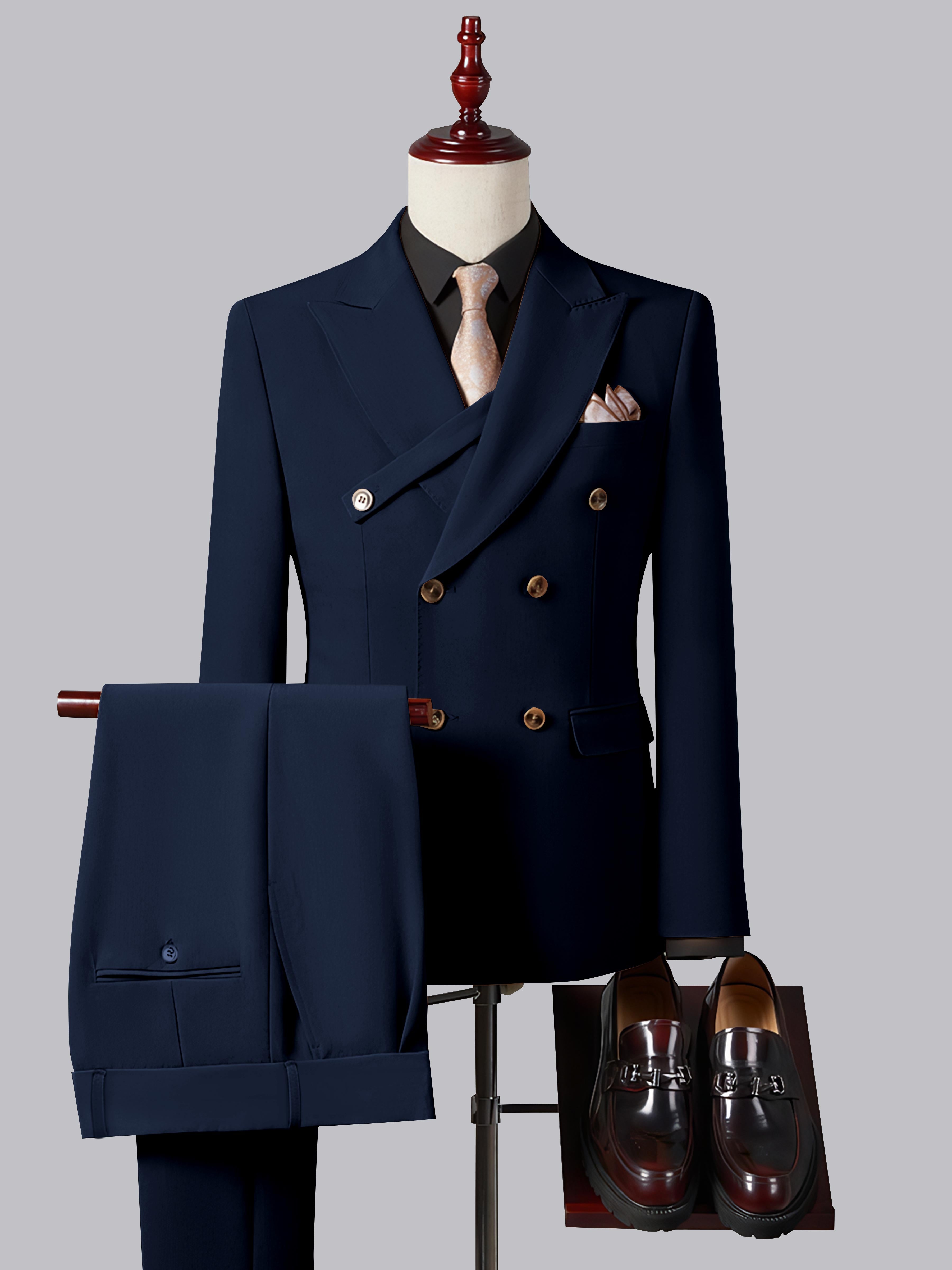 Costume Homme Ajusté Élégant Double Boutonnage Ceinturé À Revers Pointus 2 Pièces