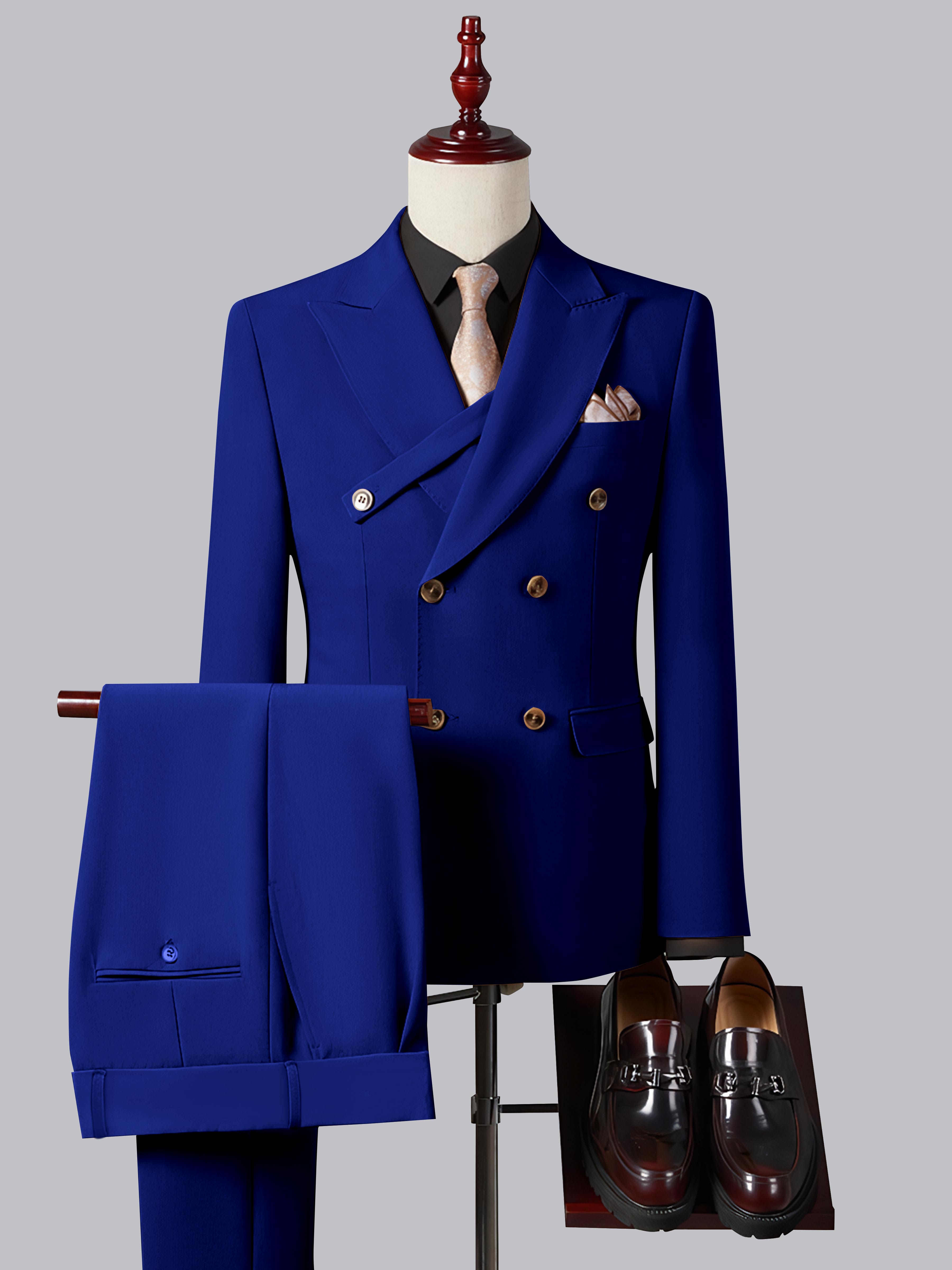 Costume Homme Ajusté Élégant Double Boutonnage Ceinturé À Revers Pointus 2 Pièces