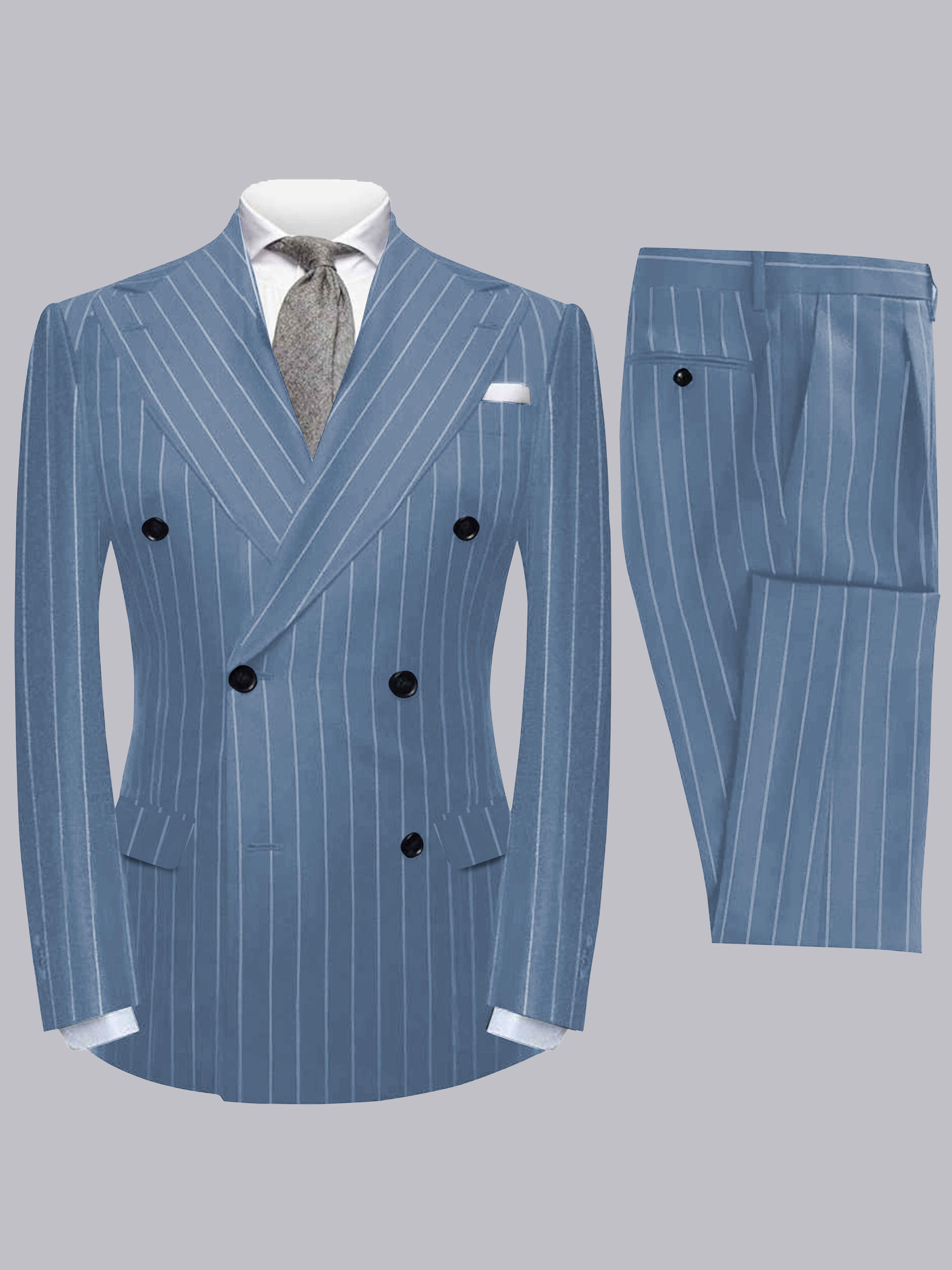 Costume Homme 2 Pièces À Revers Pointus Double Boutonnage Rayure Verticale Pour Tenue De Soirée