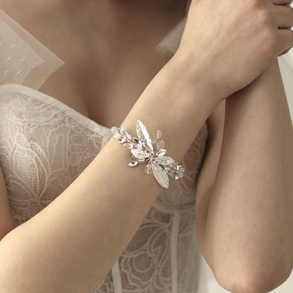 Bracelet De Mariage Feuilles Argentées