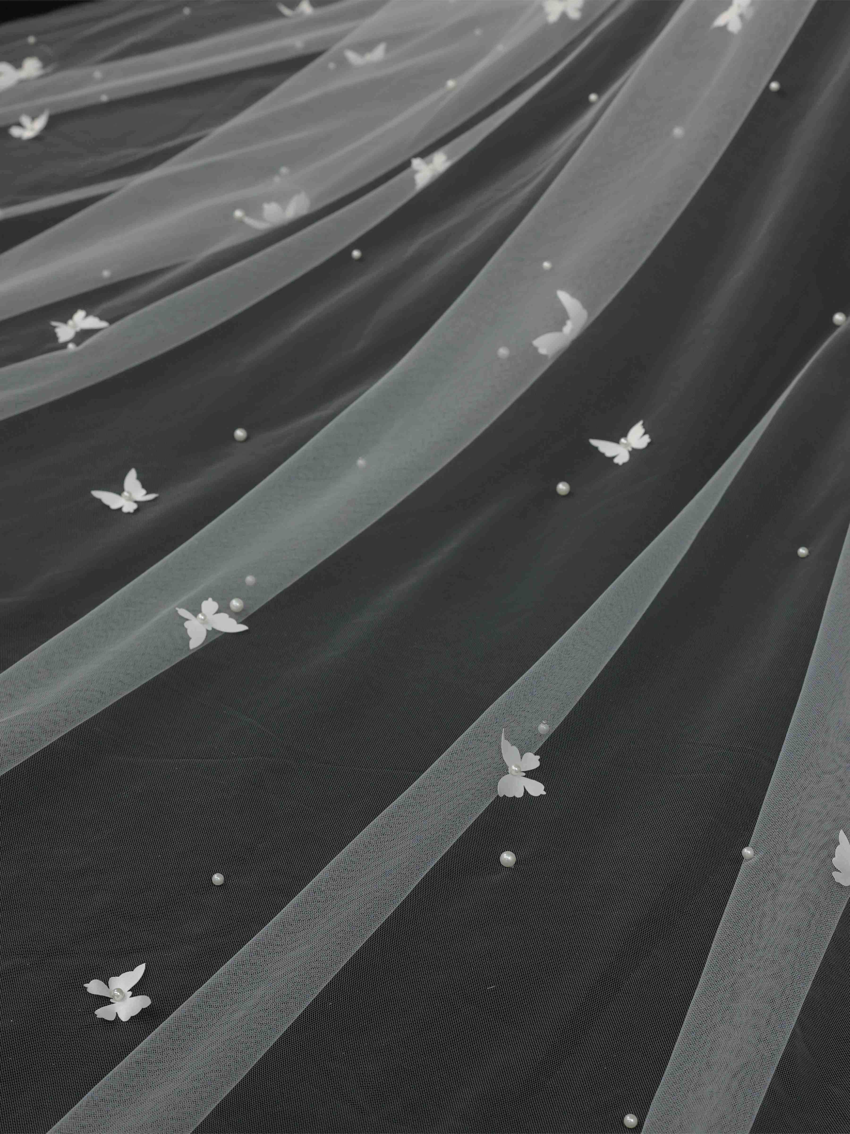 Voile De Mariée Cathédrale Papillon En Tulle Doux