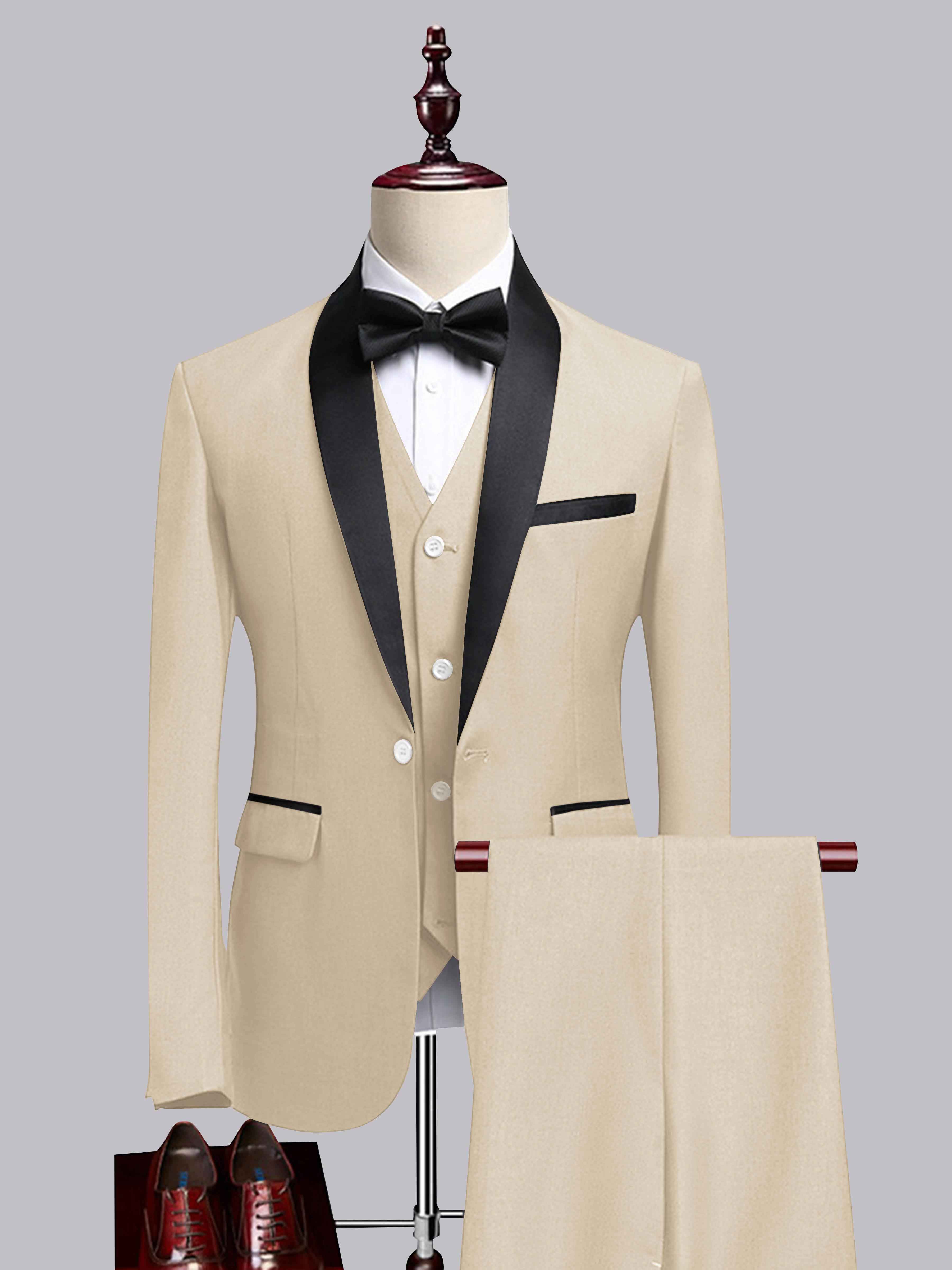 Costume Homme 3 Pièces À Bordure Contrastante Revers Châle Pour Mariage