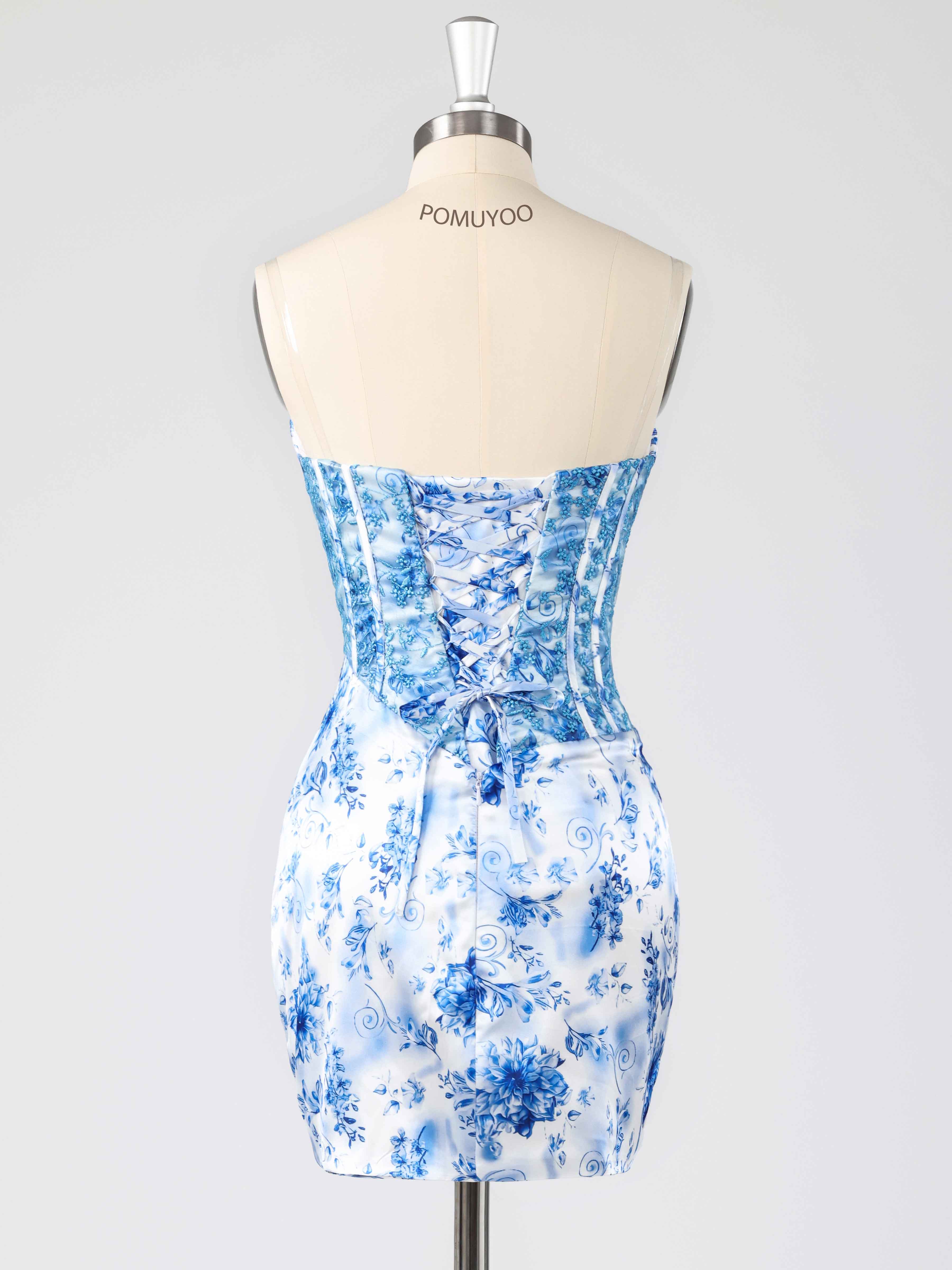 Robes De Bal Courtes Charmantes En Mousseline Florale Plissée Sans Bretelles Coupe Fourreau