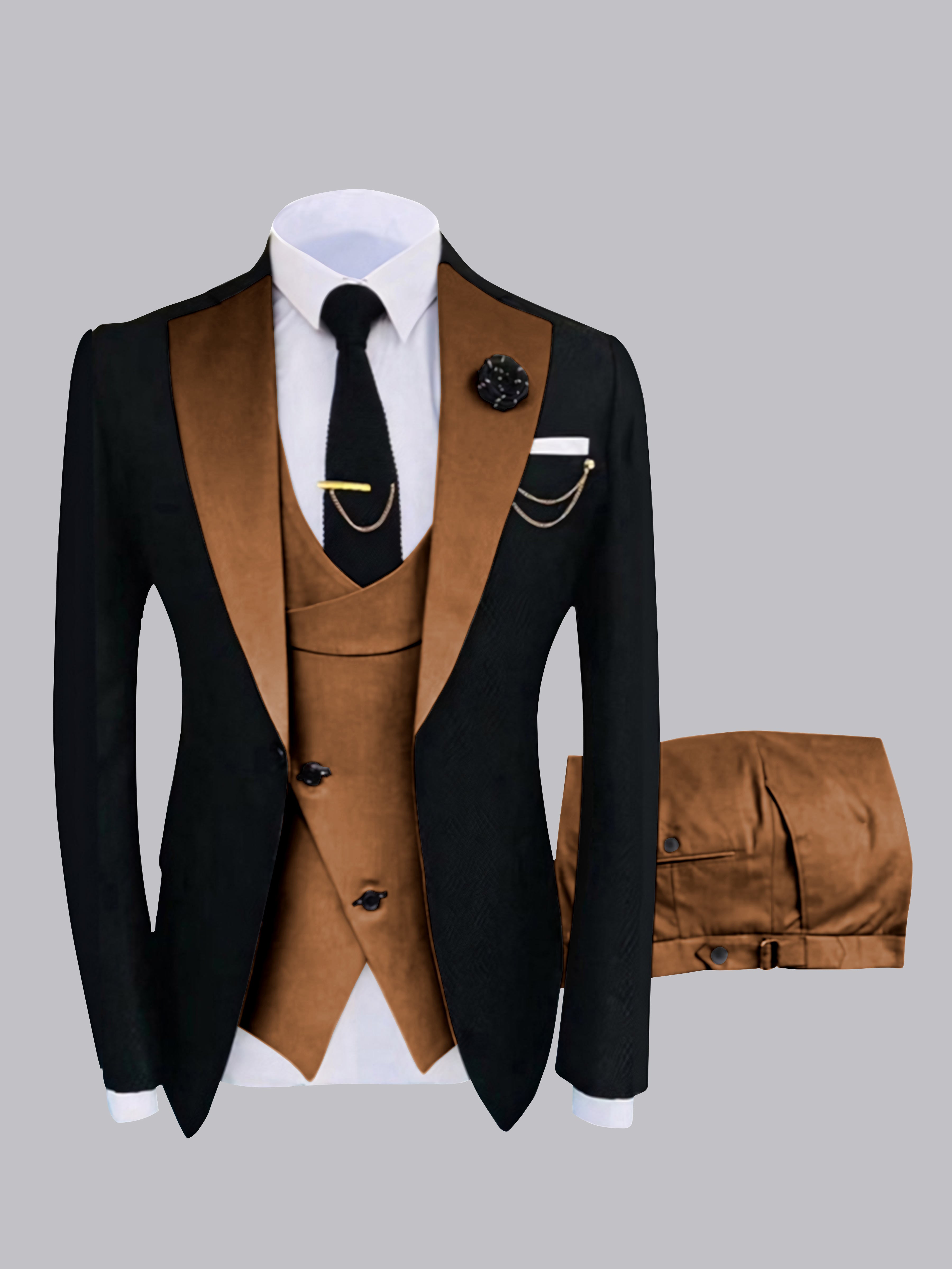 Costume Homme 3 Pièces À Un Bouton Et Finitions Contrastées Chic
