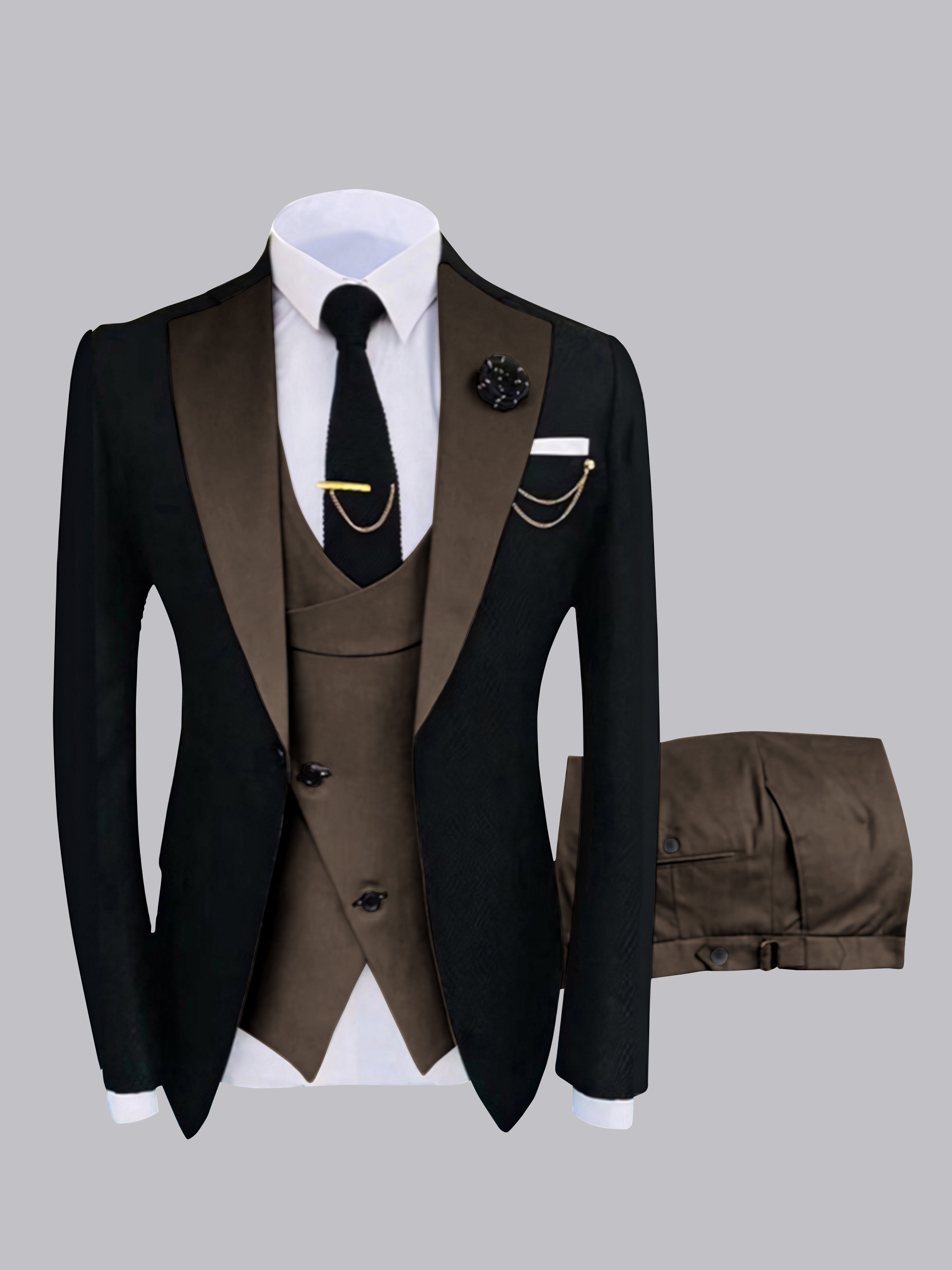 Costume Homme 3 Pièces À Un Bouton Et Finitions Contrastées Chic