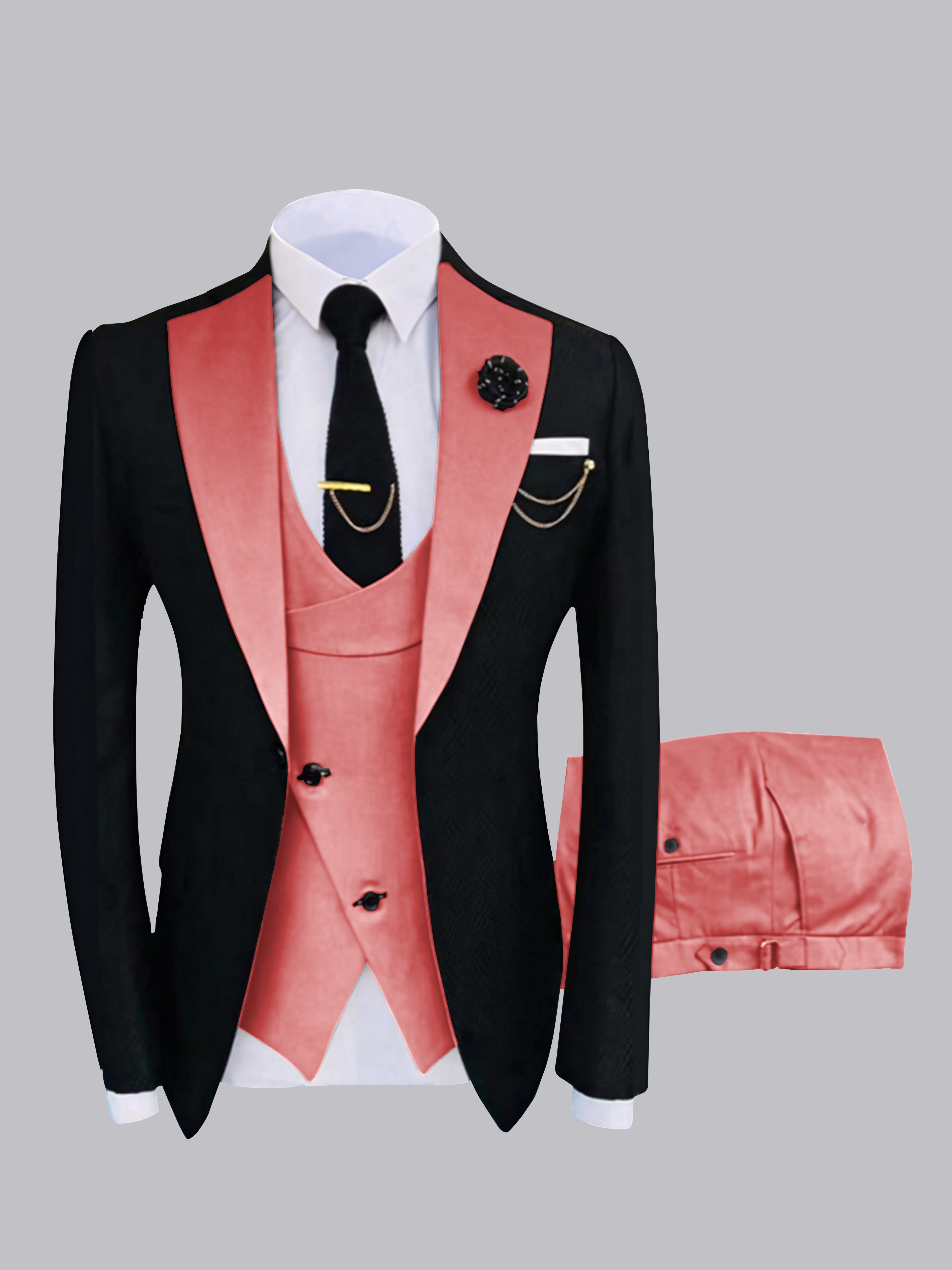 Costume Homme 3 Pièces À Un Bouton Et Finitions Contrastées Chic