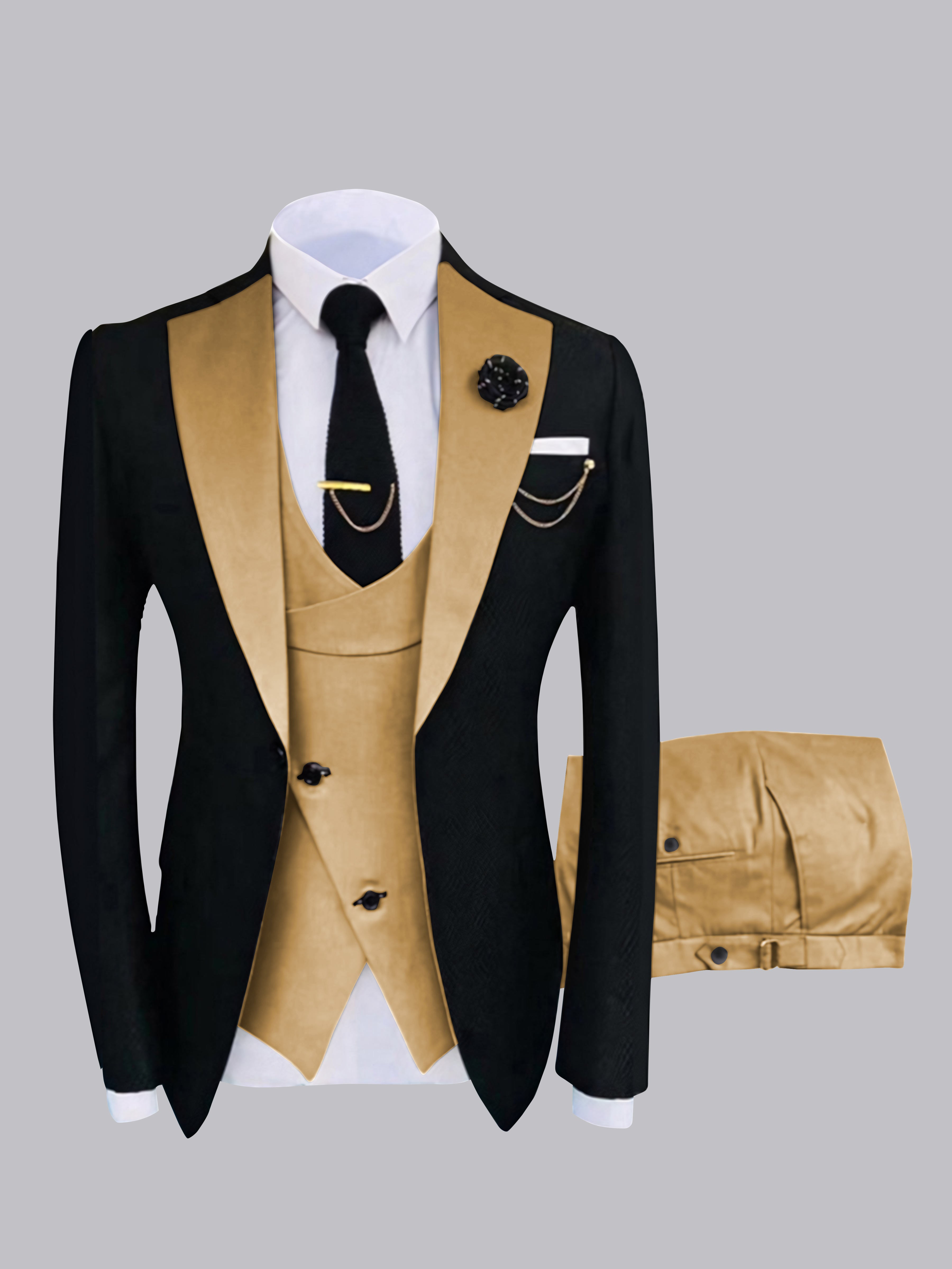Costume Homme 3 Pièces À Un Bouton Et Finitions Contrastées Chic
