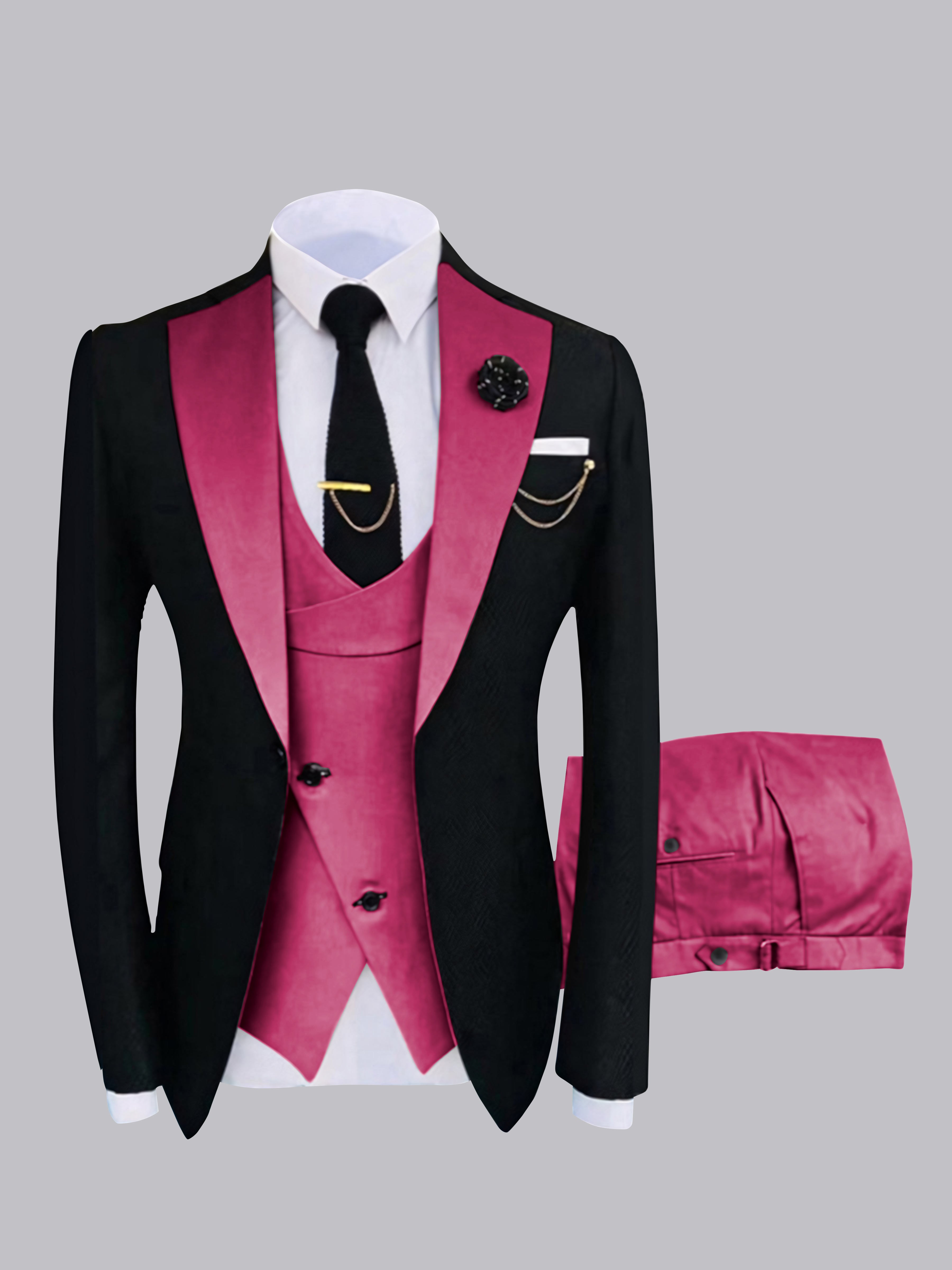 Costume Homme 3 Pièces À Un Bouton Et Finitions Contrastées Chic
