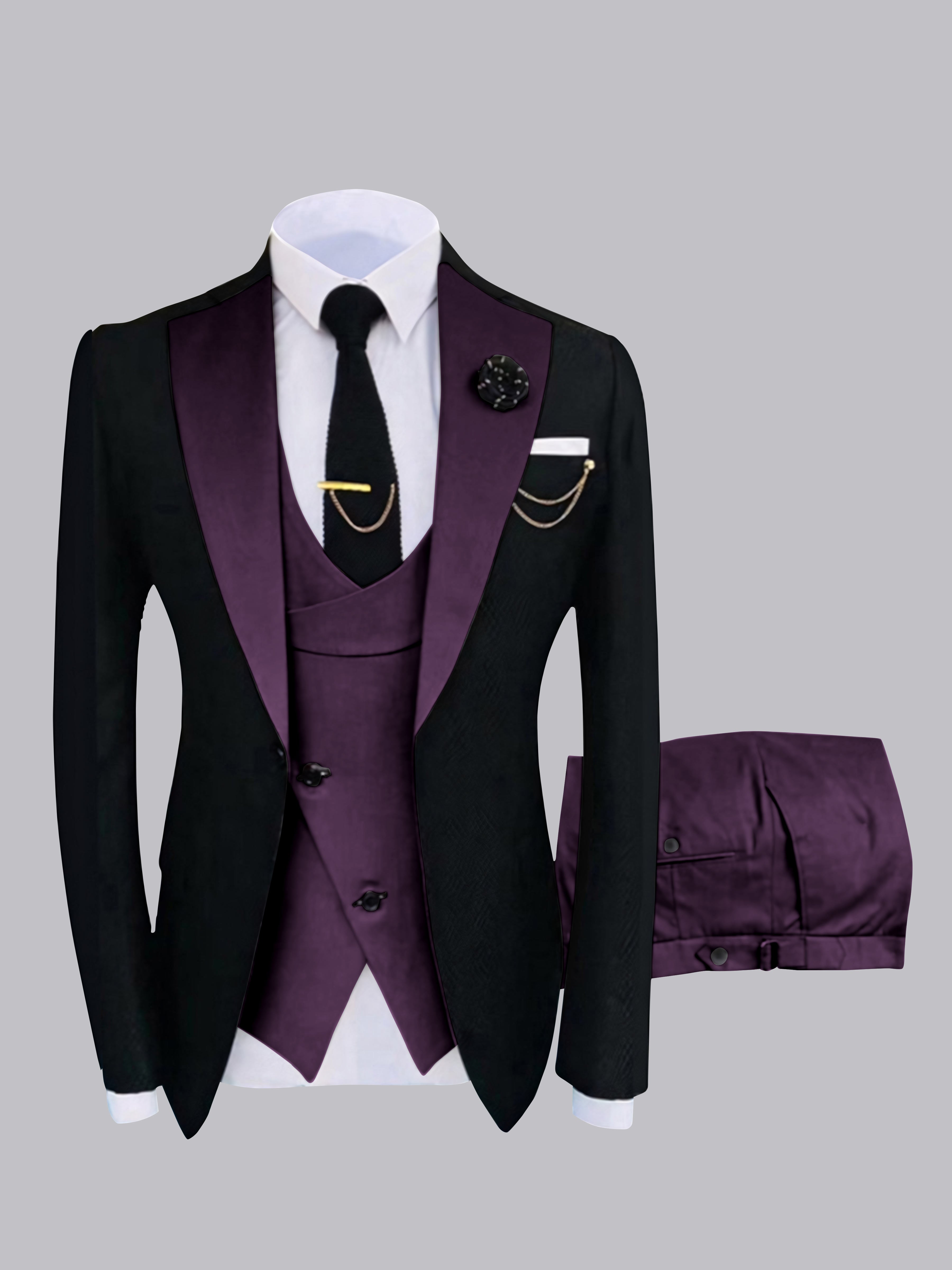 Costume Homme 3 Pièces À Un Bouton Et Finitions Contrastées Chic