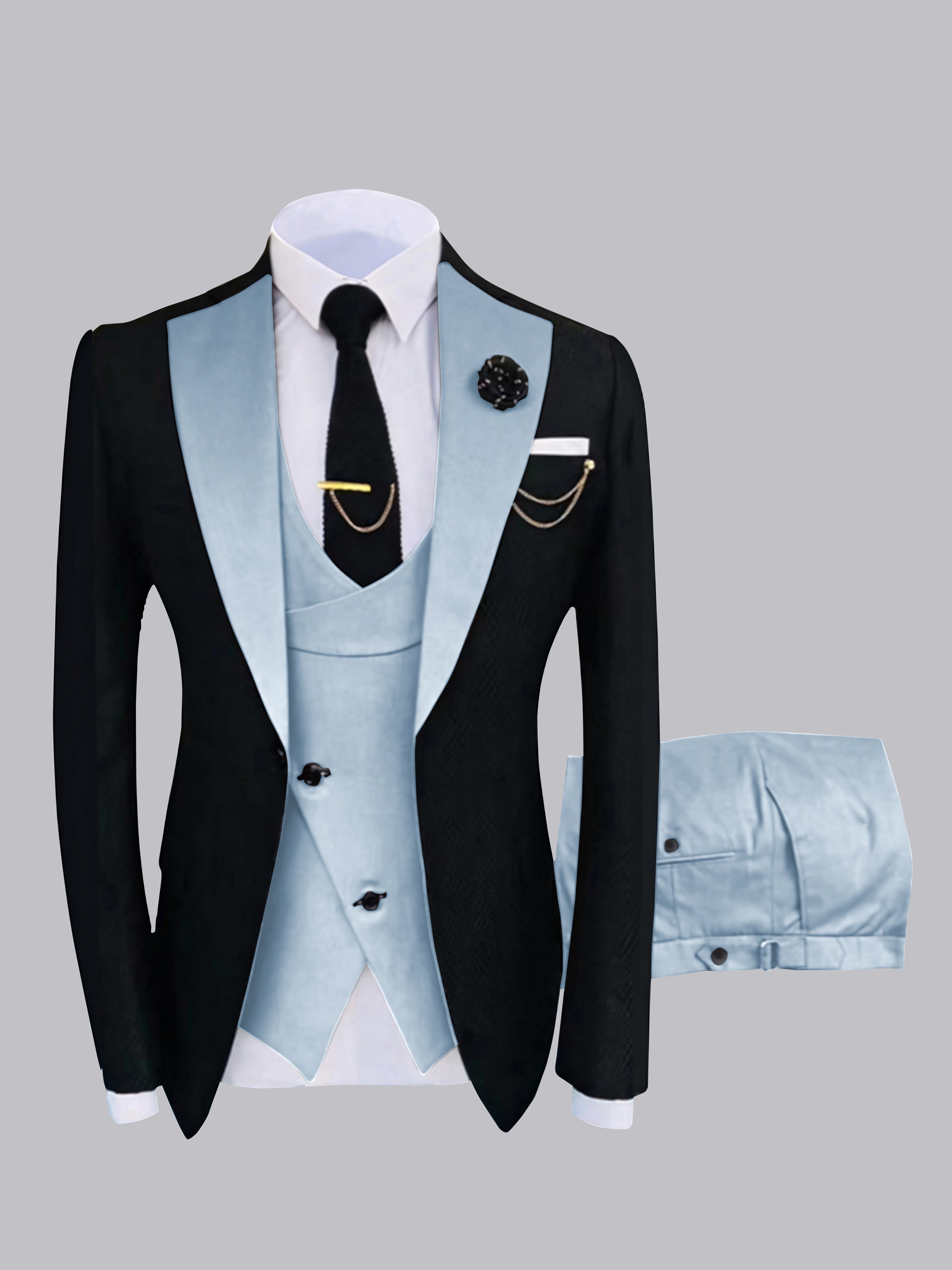 Costume Homme 3 Pièces À Un Bouton Et Finitions Contrastées Chic