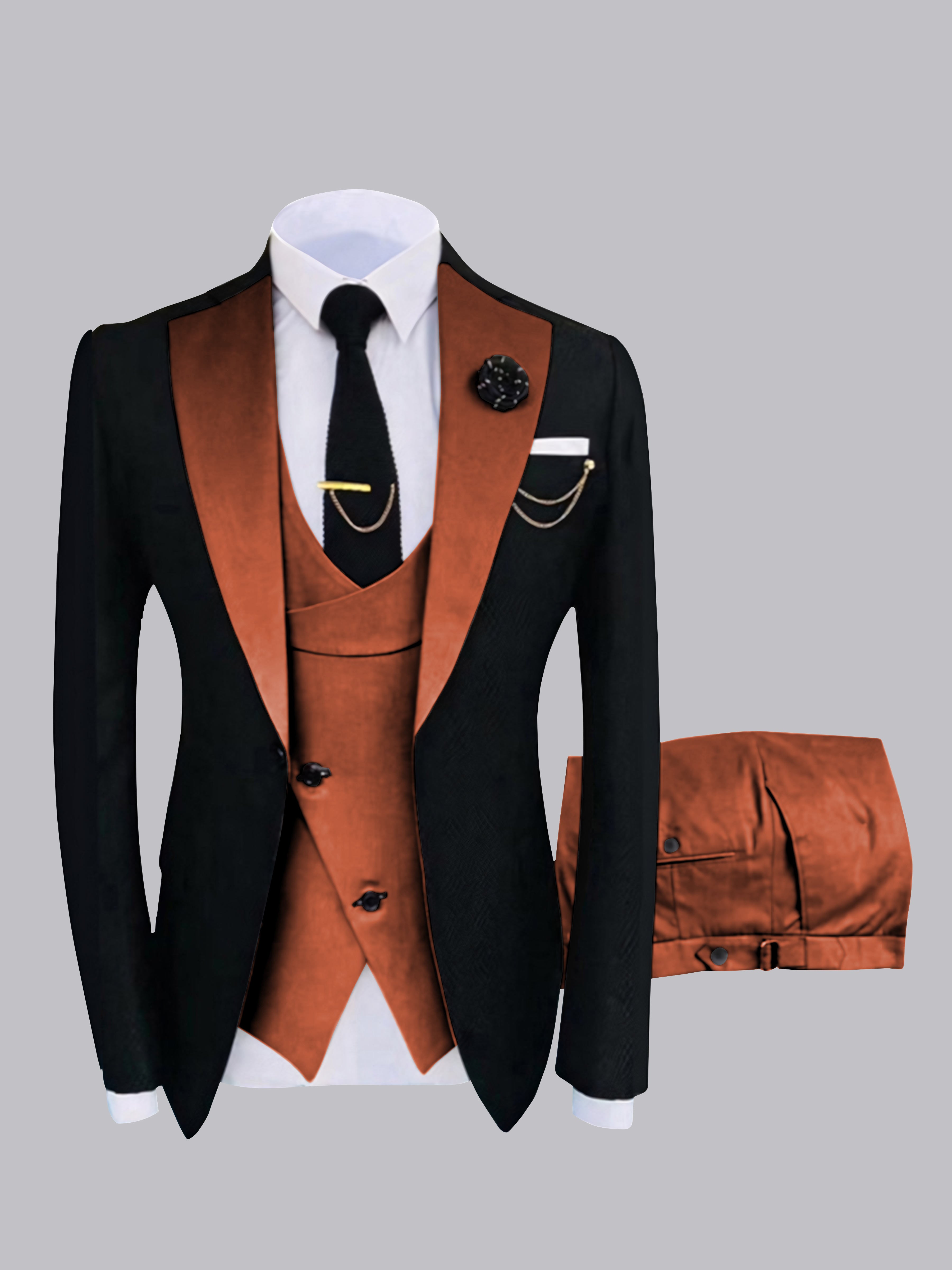Costume Homme 3 Pièces À Un Bouton Et Finitions Contrastées Chic