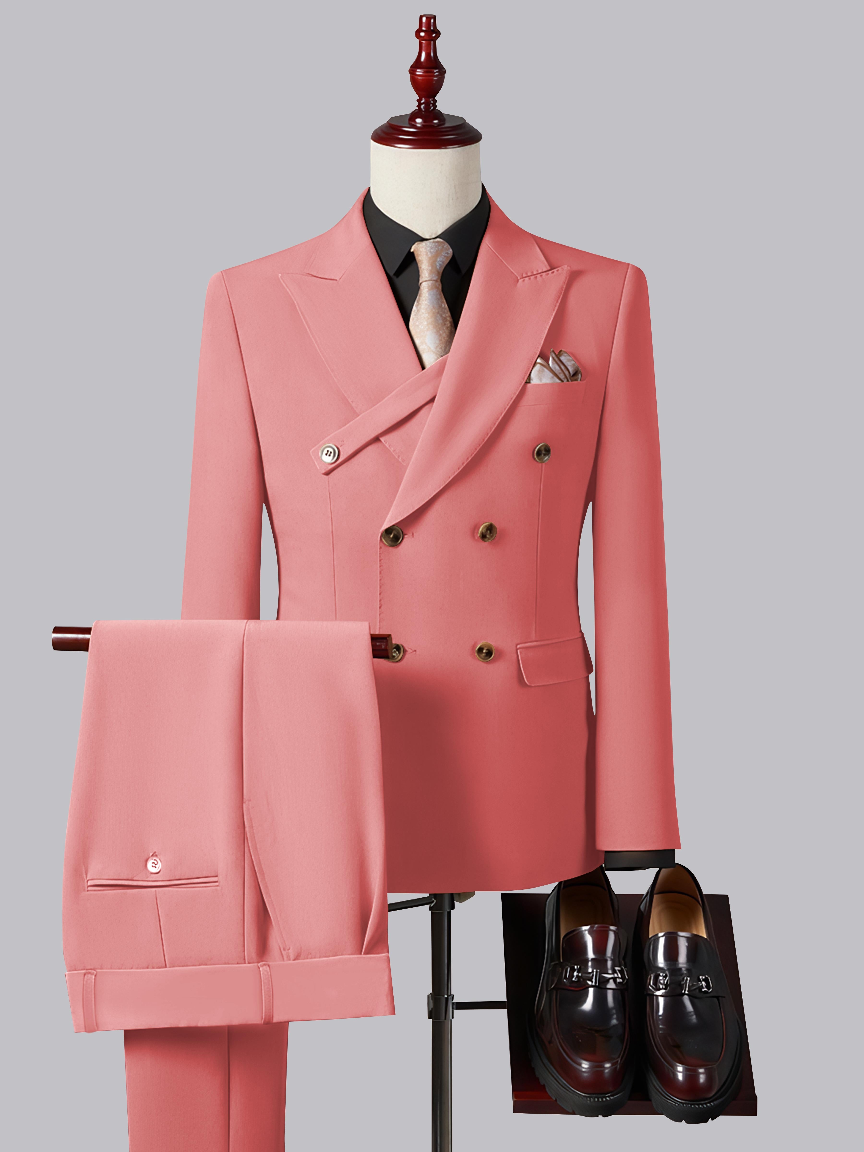 Costume Homme Ajusté Élégant Double Boutonnage Ceinturé À Revers Pointus 2 Pièces