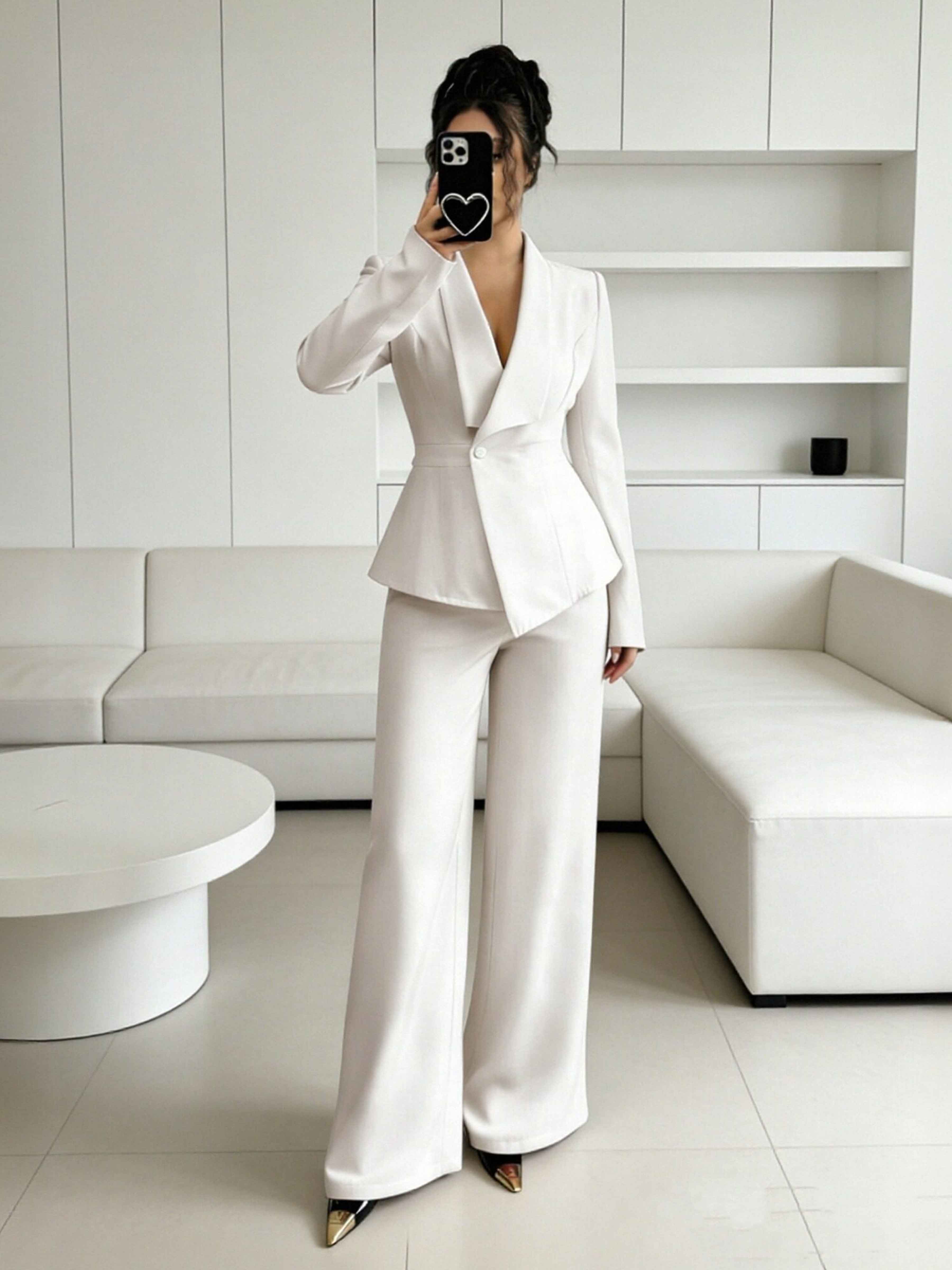 Costume Femme 2 Pièces À Uni Un Bouton Pour Tenue De Soirée