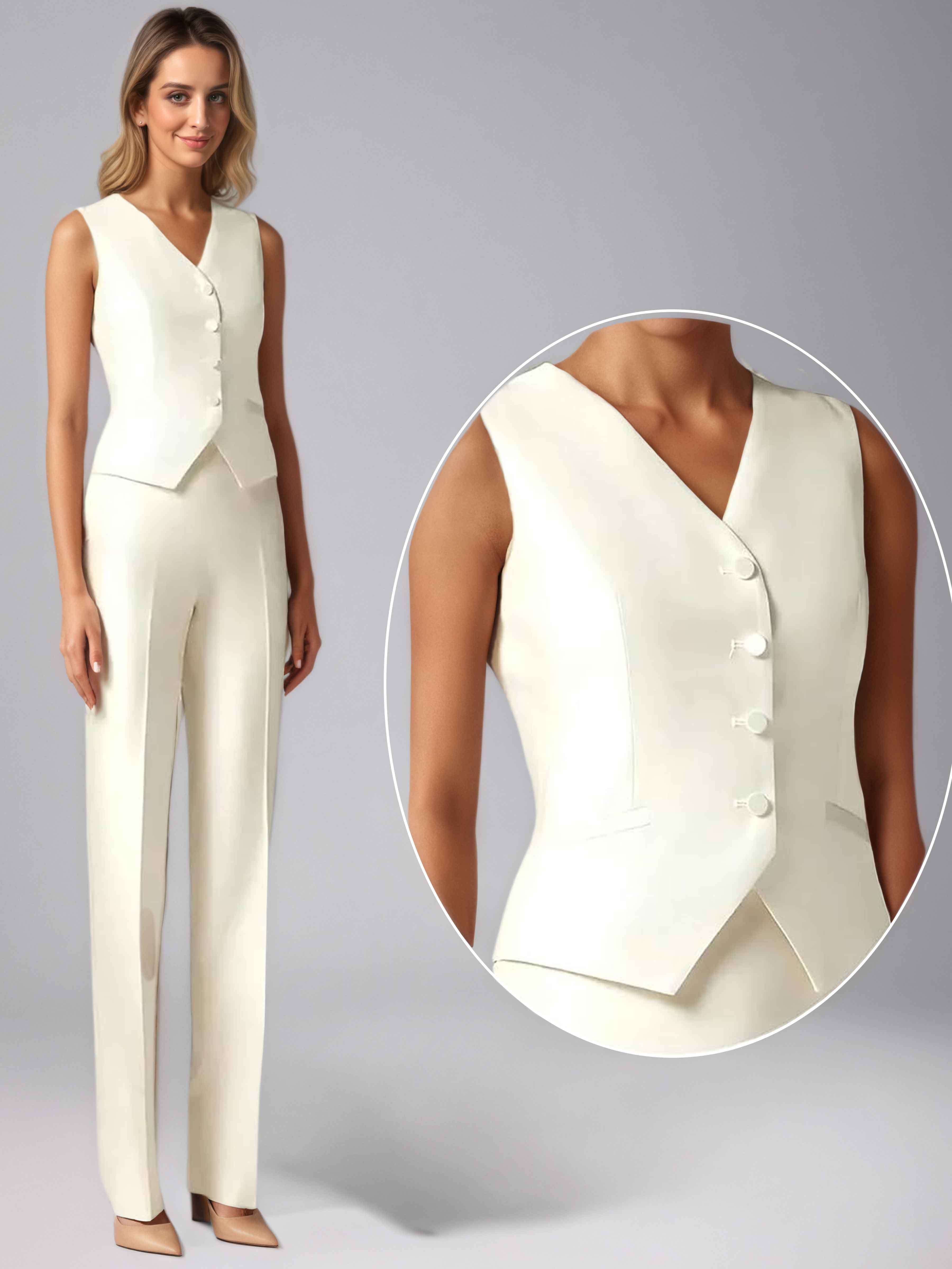 Costume Femme 3 Pièces En Satin À Lisse Coupe Ajustée Un Bouton Pour Tenue De Soirée