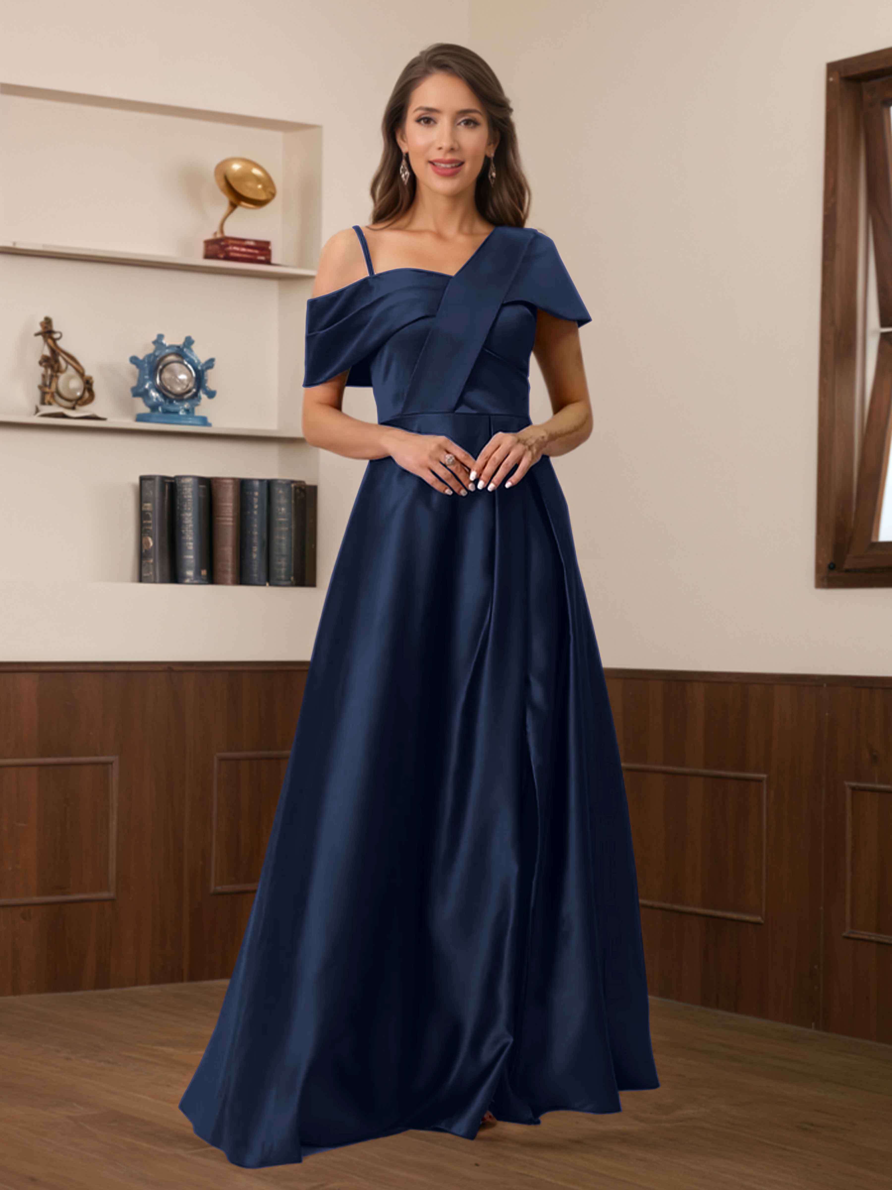Robes Mère De La Mariée En Satin À Ruché Longue Cressa