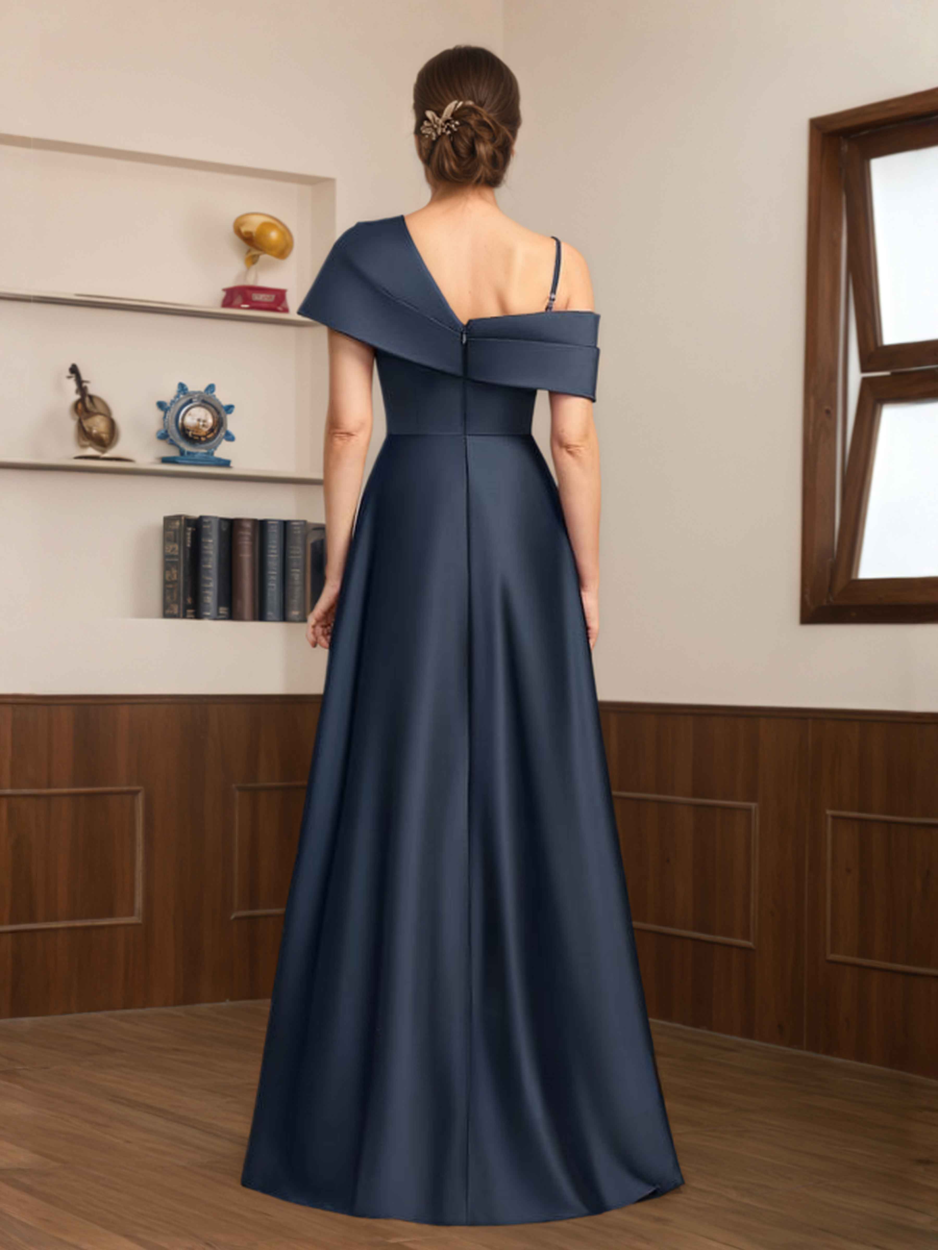 Robes Mère De La Mariée En Satin À Ruché Longue Cressa