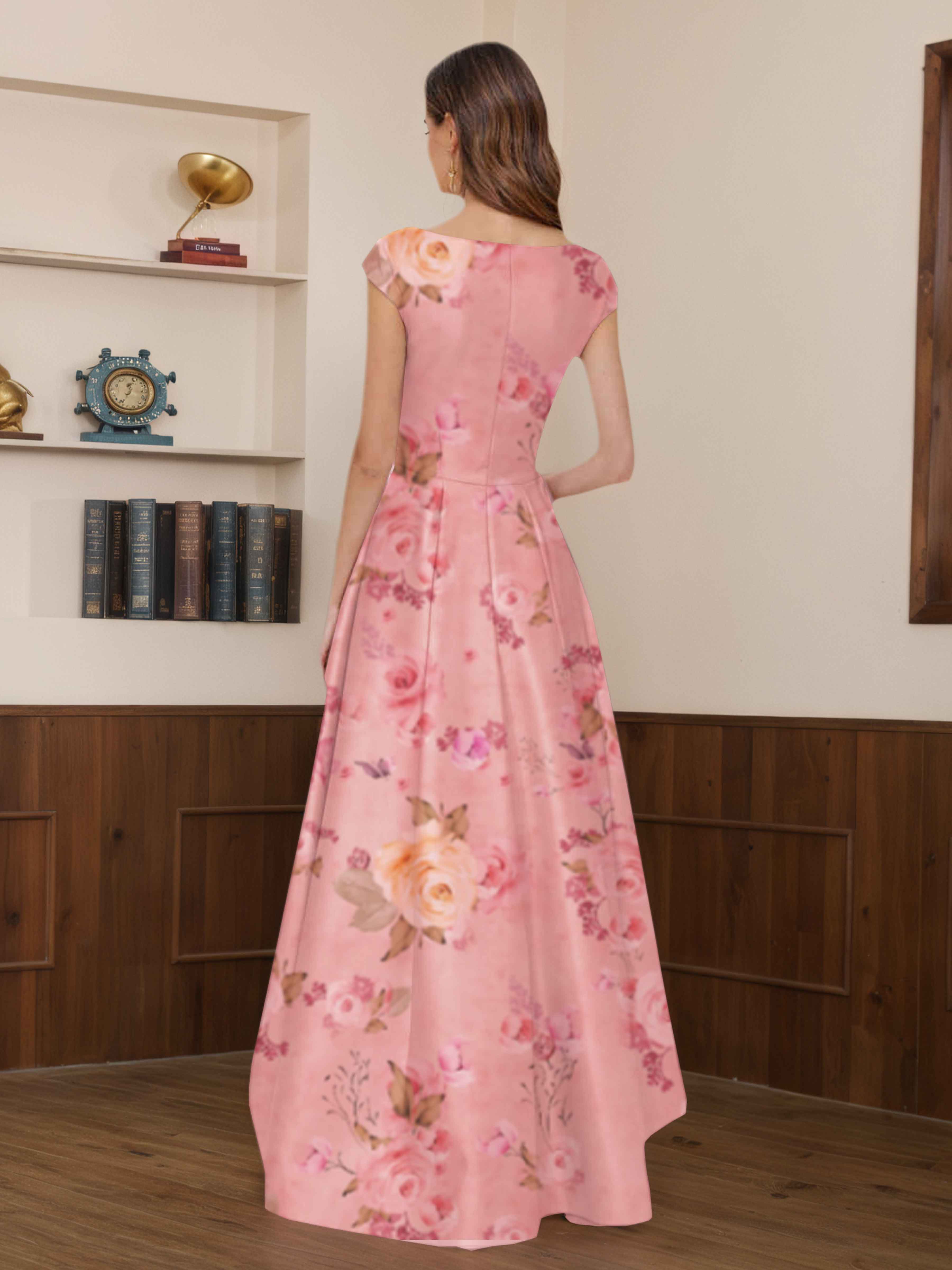 Robes Mère De La Mariée En Satin Imprimé Fleuri À Asymétrique Delyth