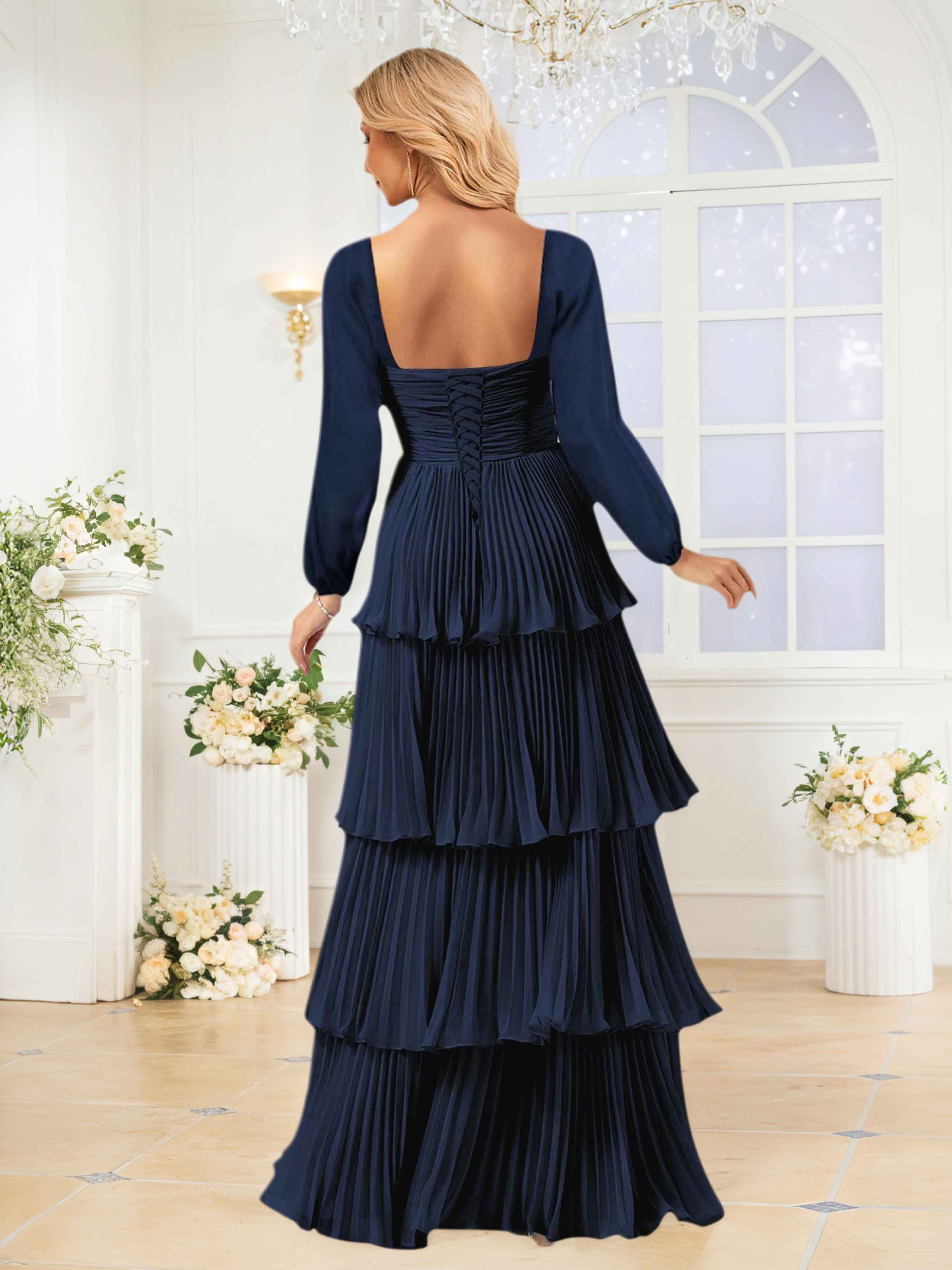 Robes De Demoiselle D'Honneur En Mousseline À Manches Longues Plissé Eirwen