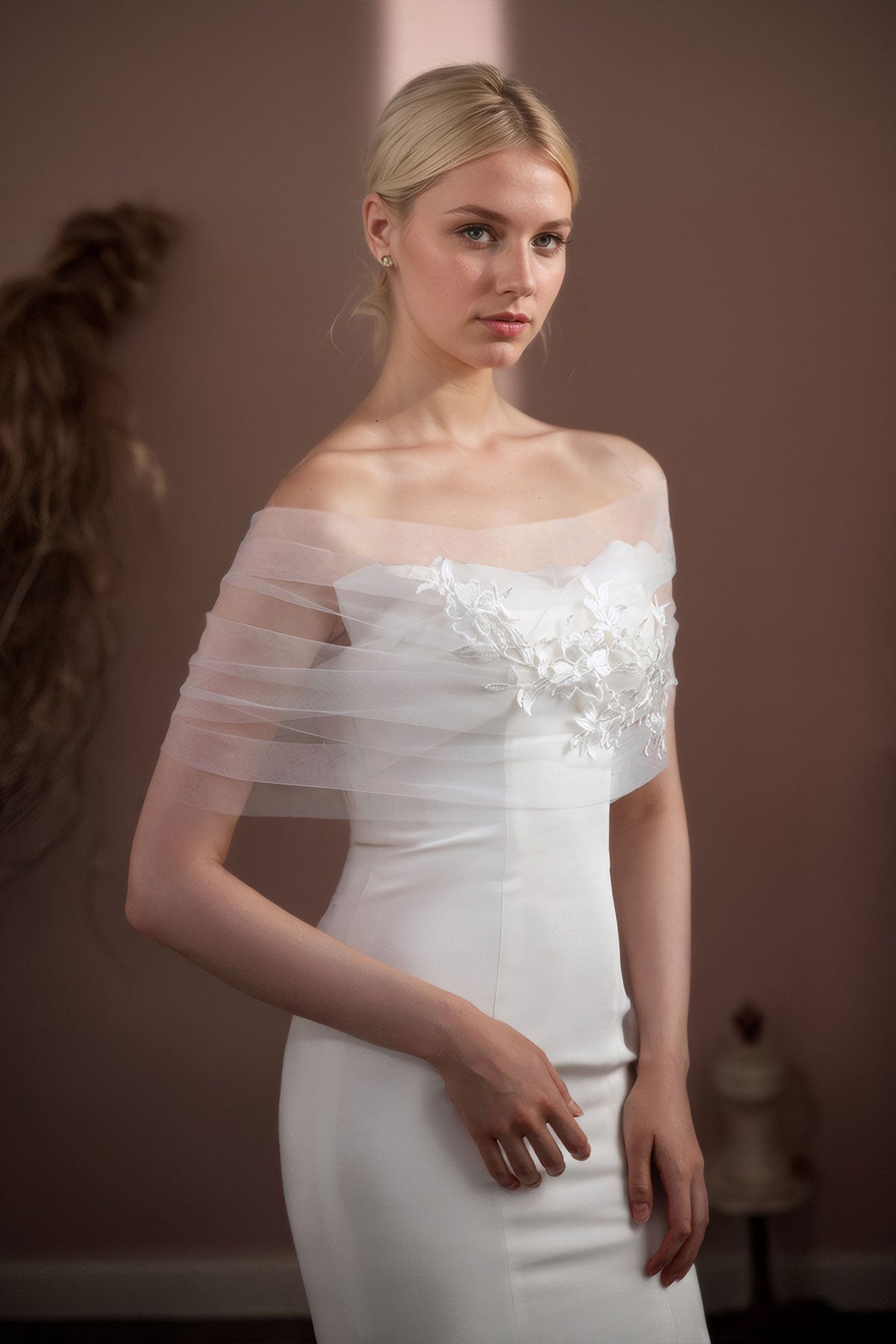 Étole De Mariée En Tulle Avec Appliqués Floraux