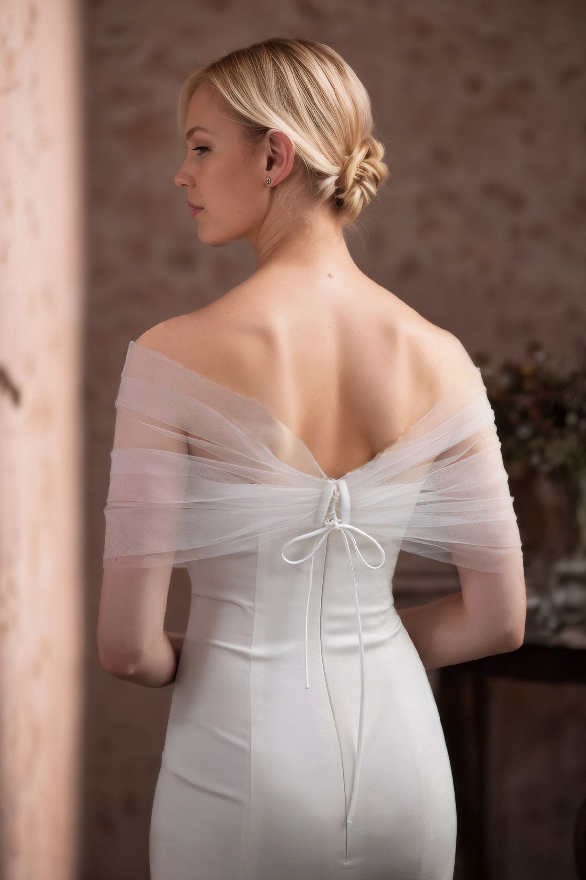 Étole De Mariée En Tulle Avec Appliqués Floraux