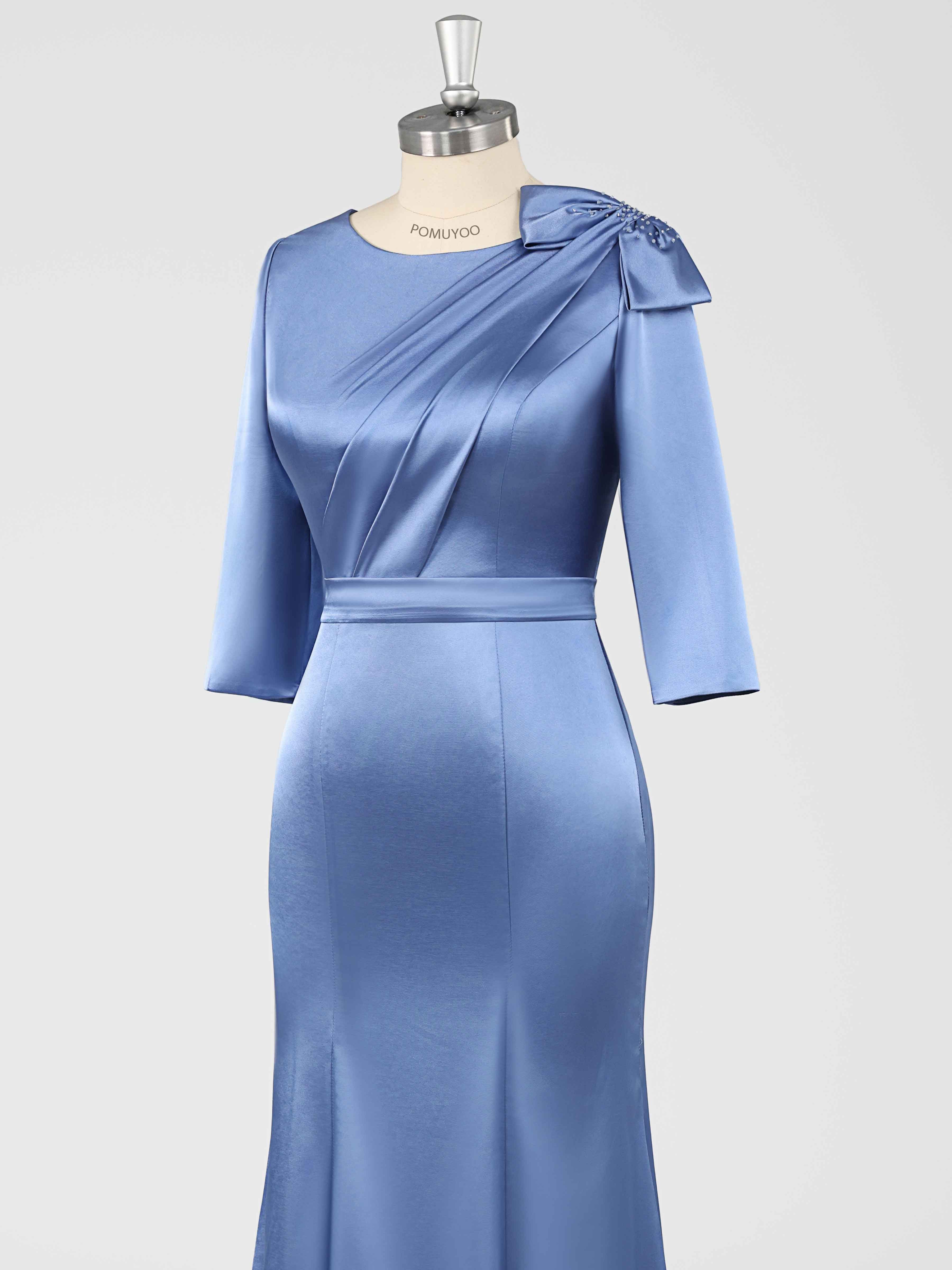 Robes Mère De La Mariée En Satin À Col Rond Ruché Fiammetta