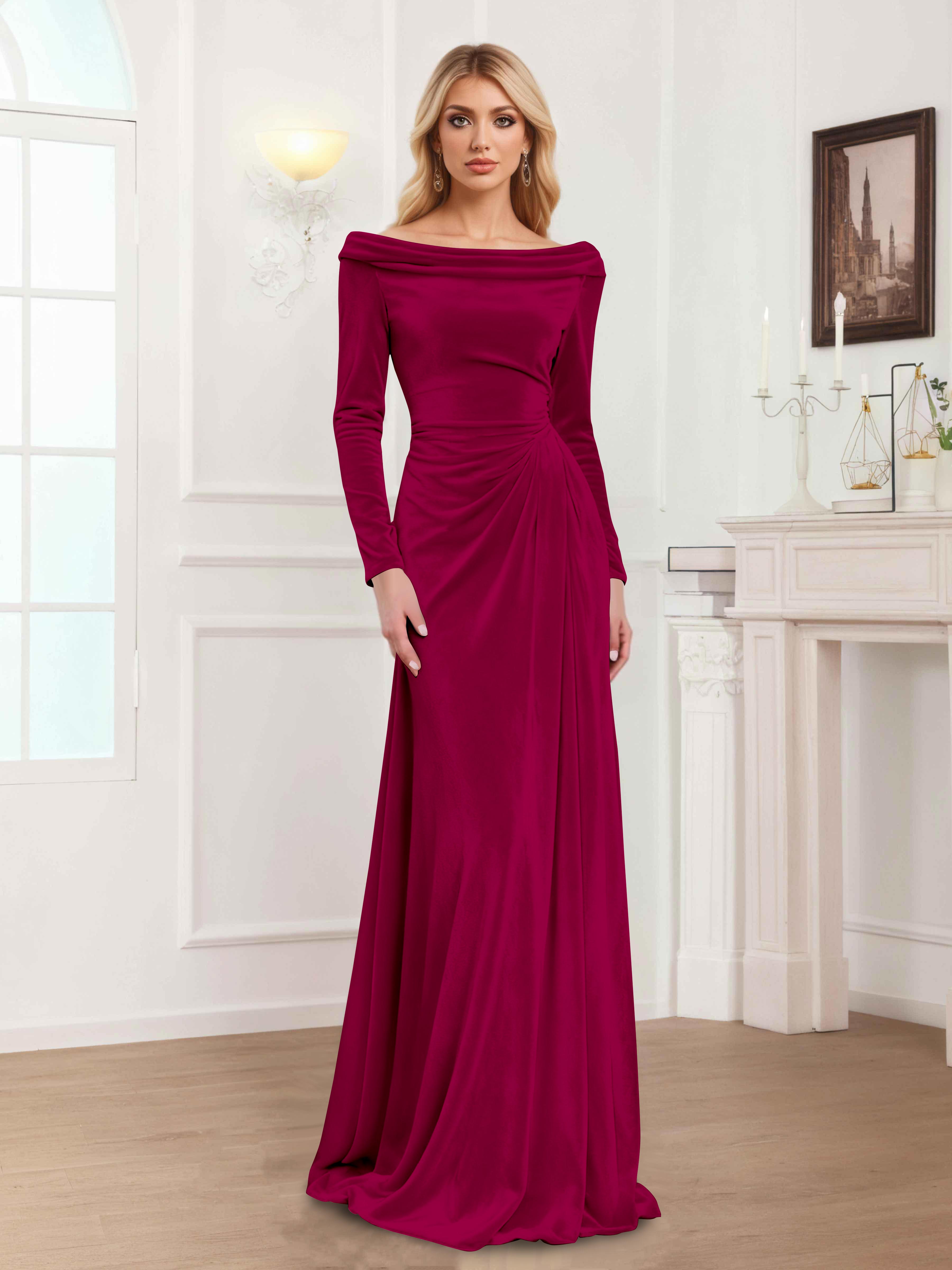 Robes Mère De La Mariée En Velours À Manches Longues Ruché Zanna