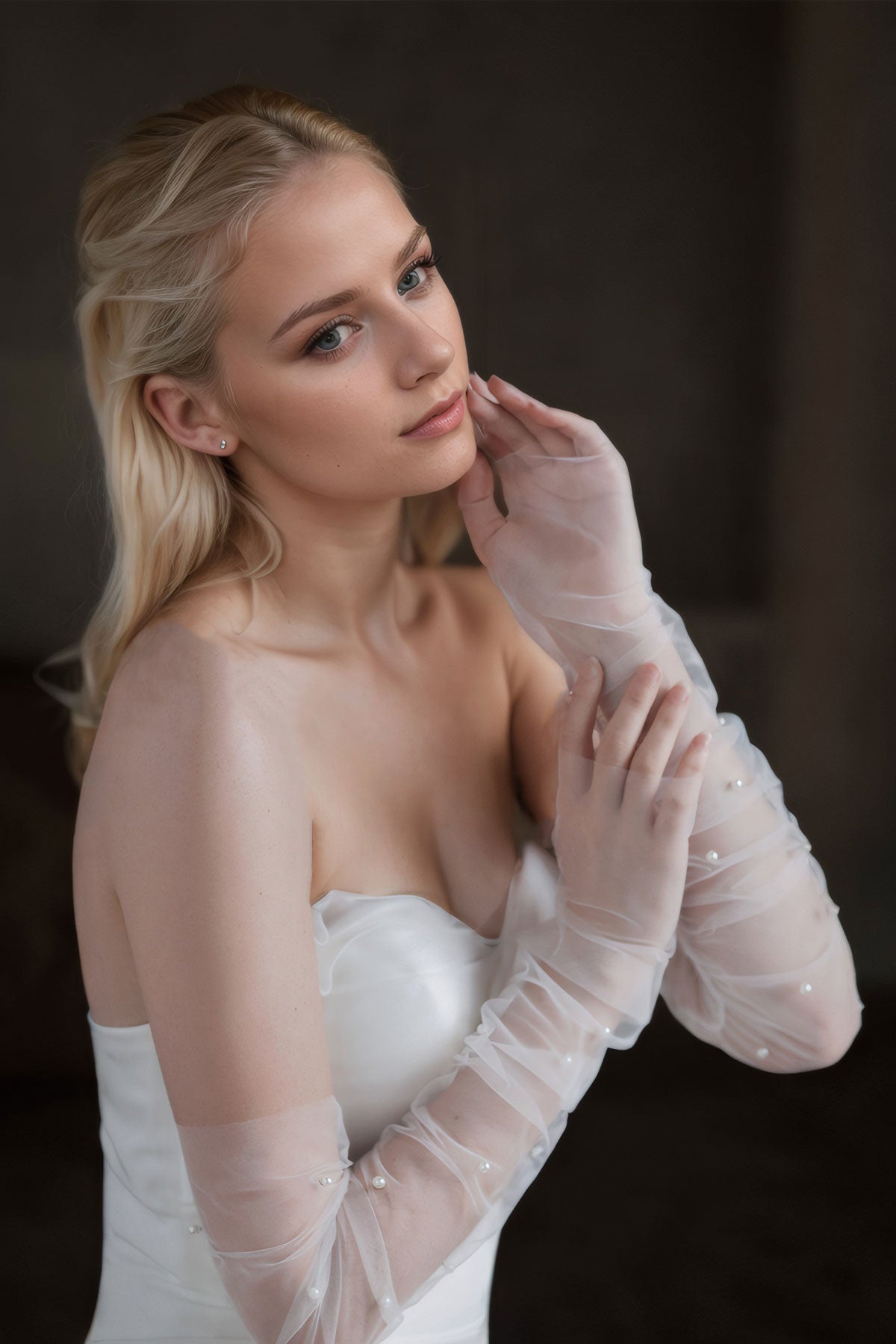 Gants De Mariée Élégants En Dentelle Transparente